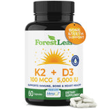 ForestLeaf D3 + K2 Supplement 5000iu 100mcg capsules front view