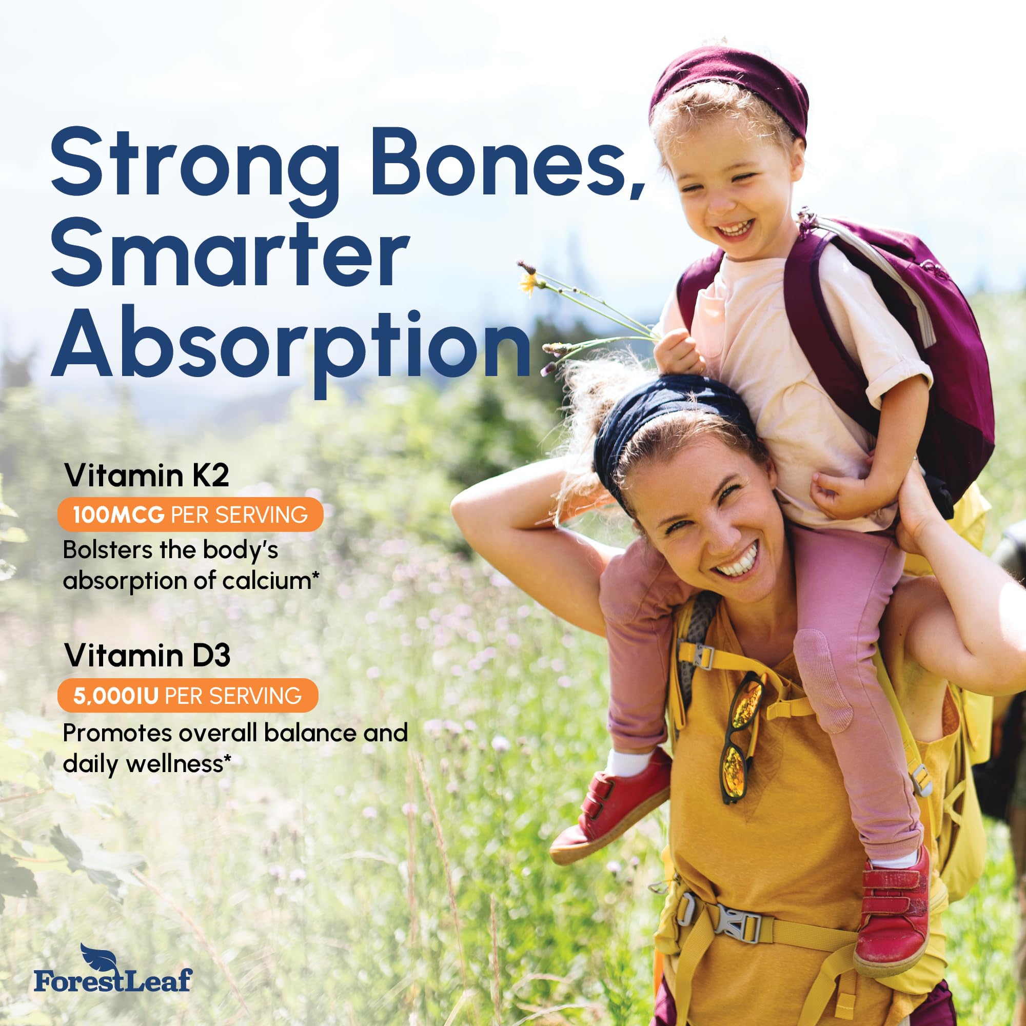 ForestLeaf D3 + K2 Supplement bottle side view