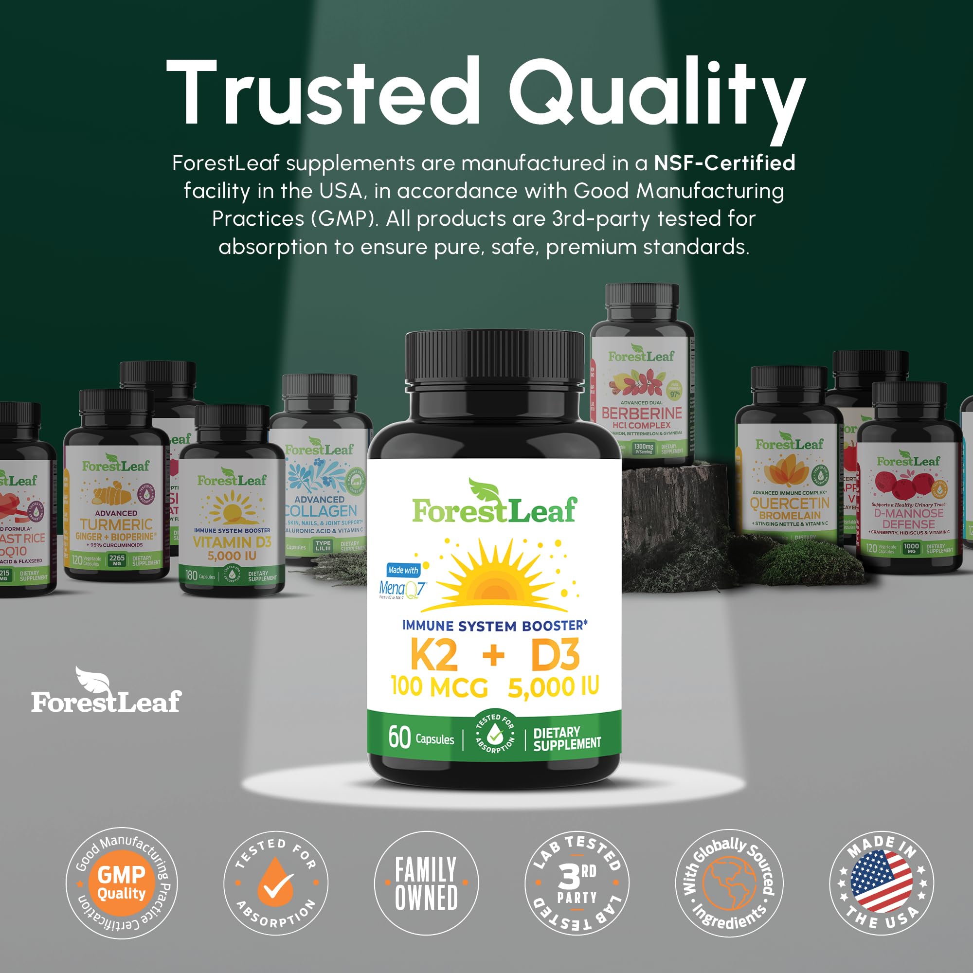 ForestLeaf D3 + K2 Supplement in a hand
