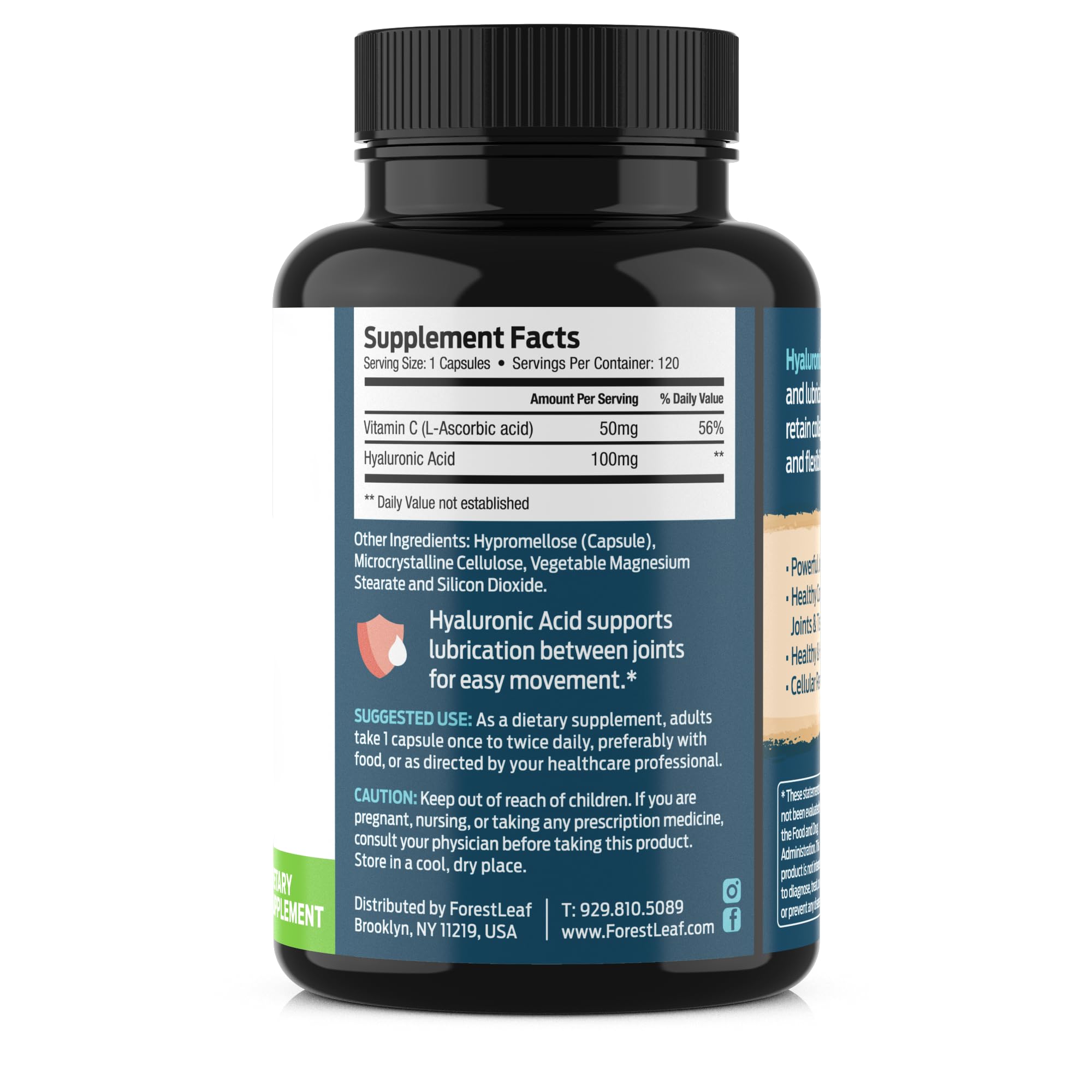 ForestLeaf Hyaluronic Acid Capsules with a glass of water