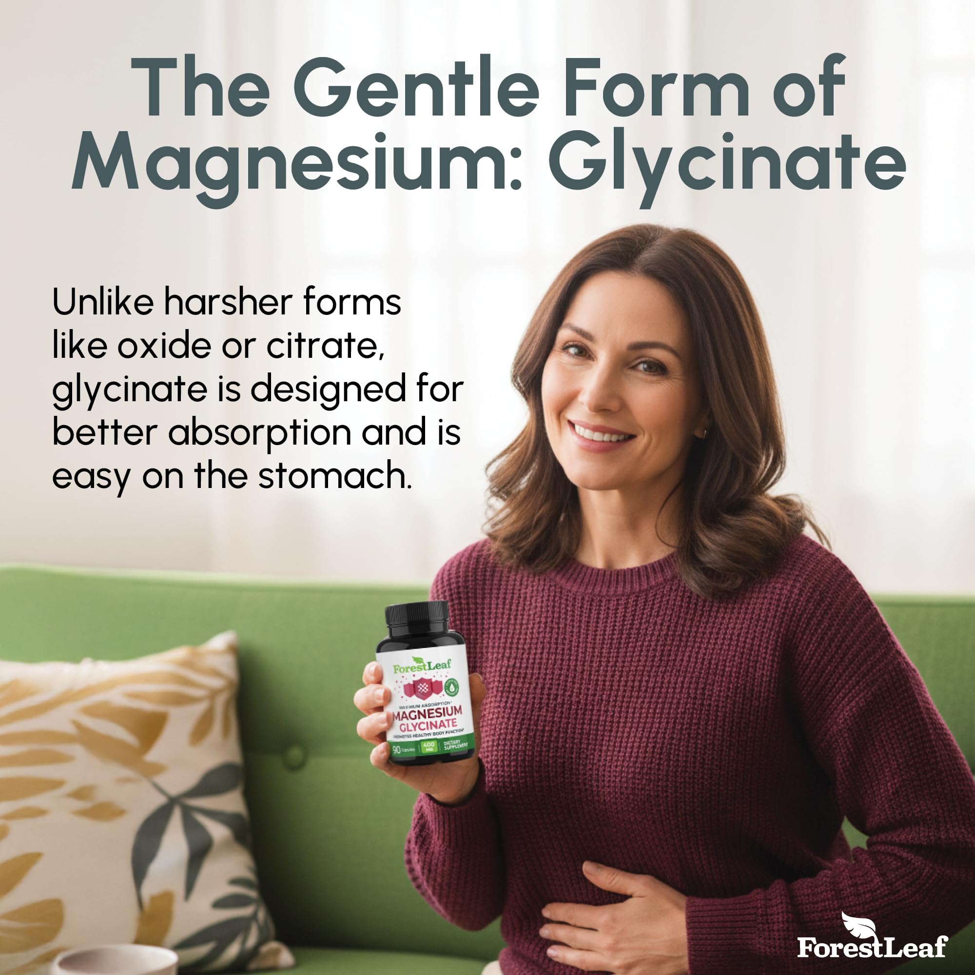 ForestLeaf Magnesium Glycinate 400mg capsules side view