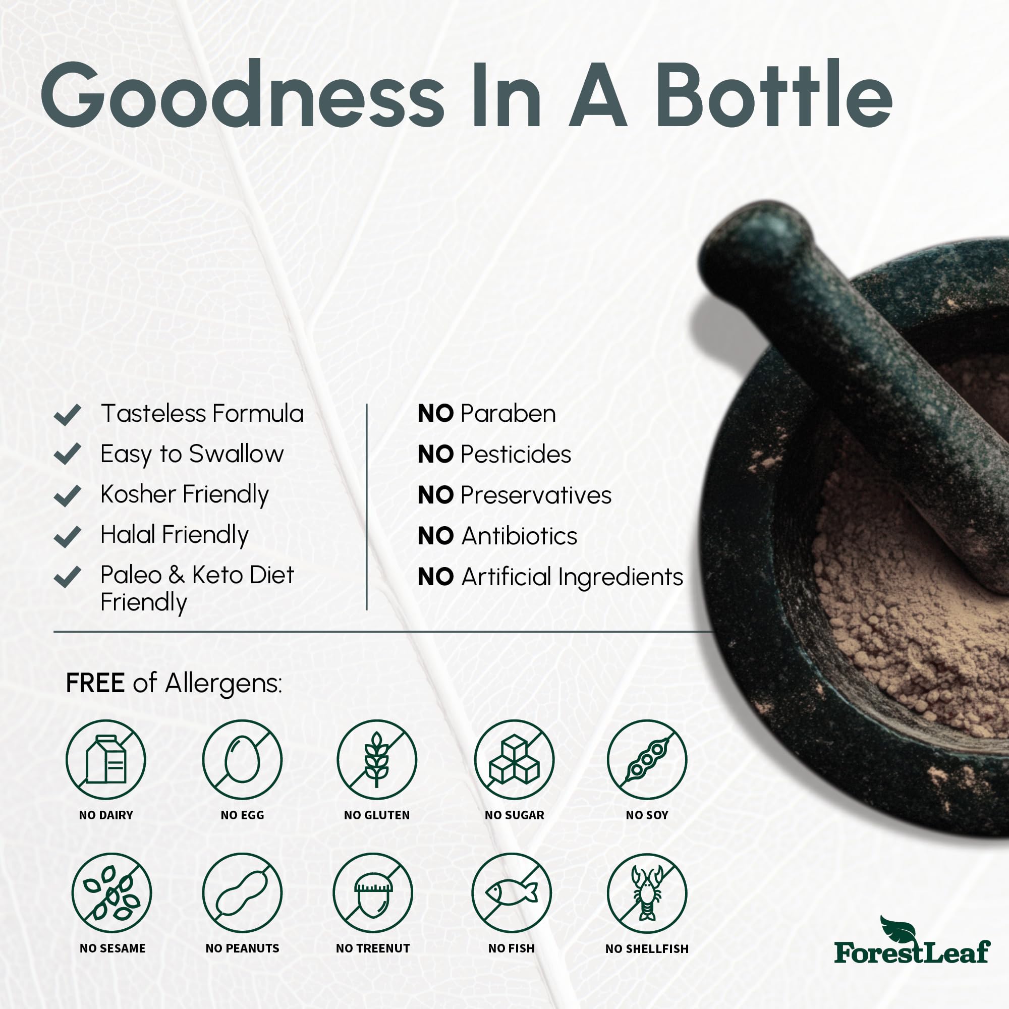 ForestLeaf Magnesium Glycinate capsules with a measuring spoon