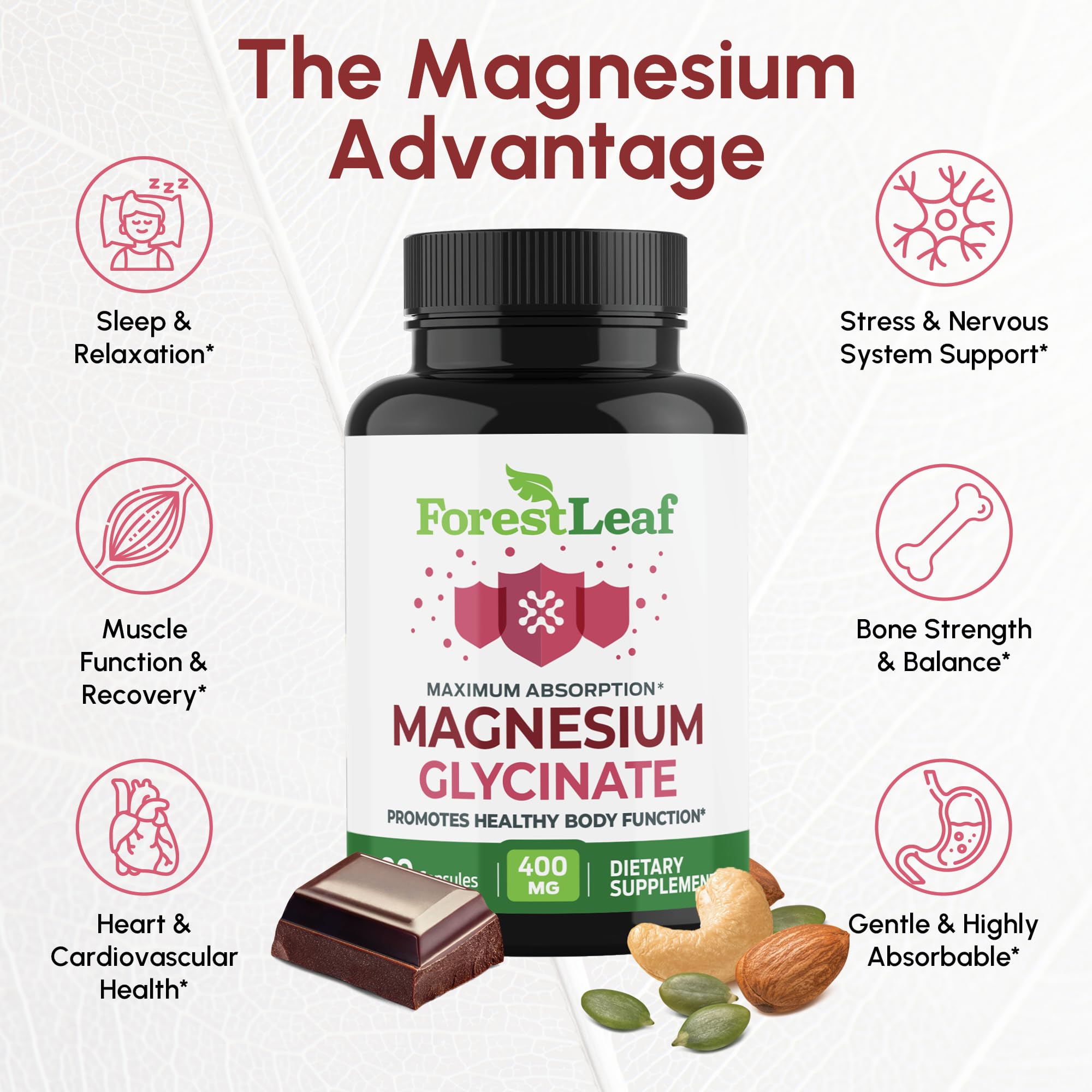 ForestLeaf Magnesium Glycinate capsules with fresh herbs