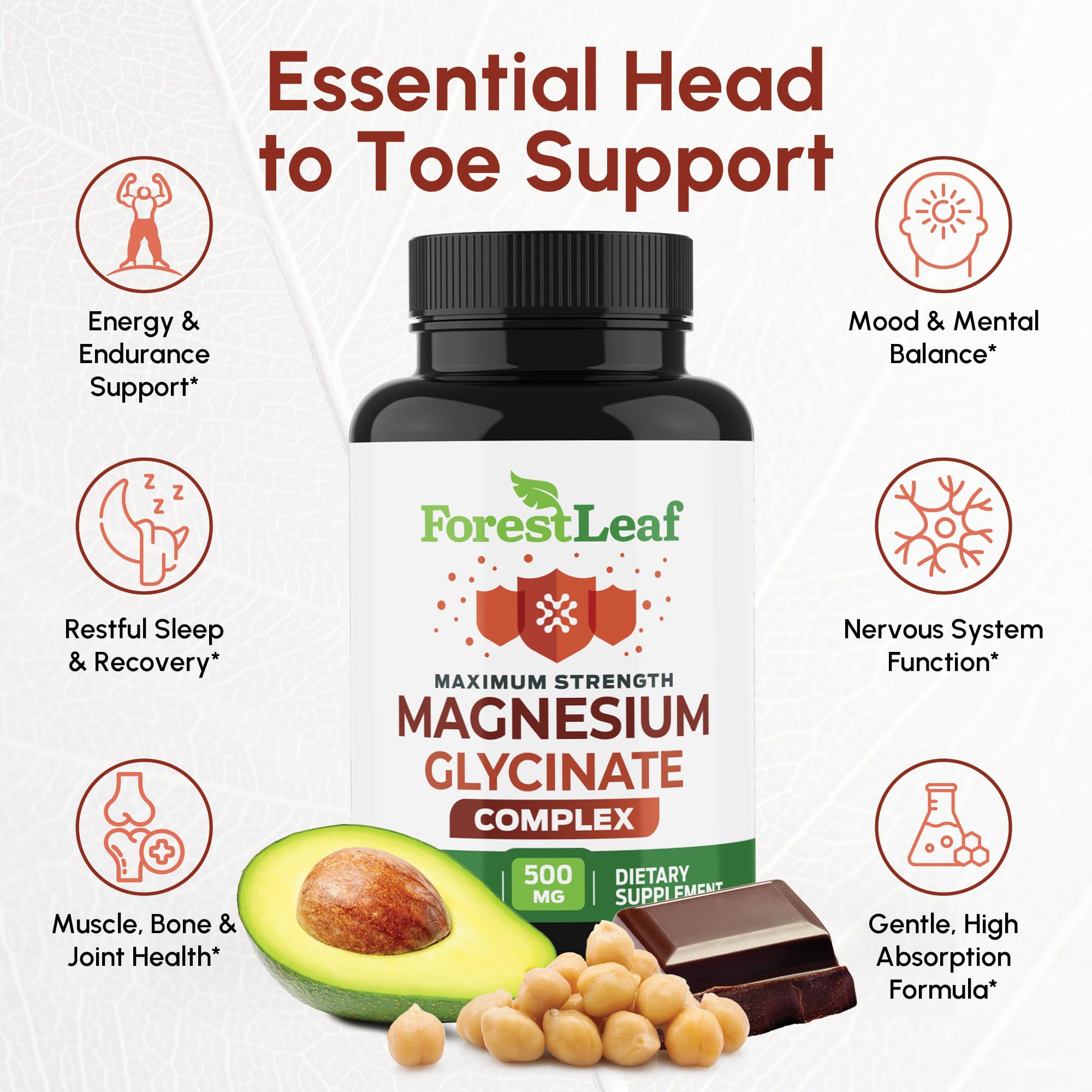 ForestLeaf Magnesium Glycinate Supplement 400mg side view