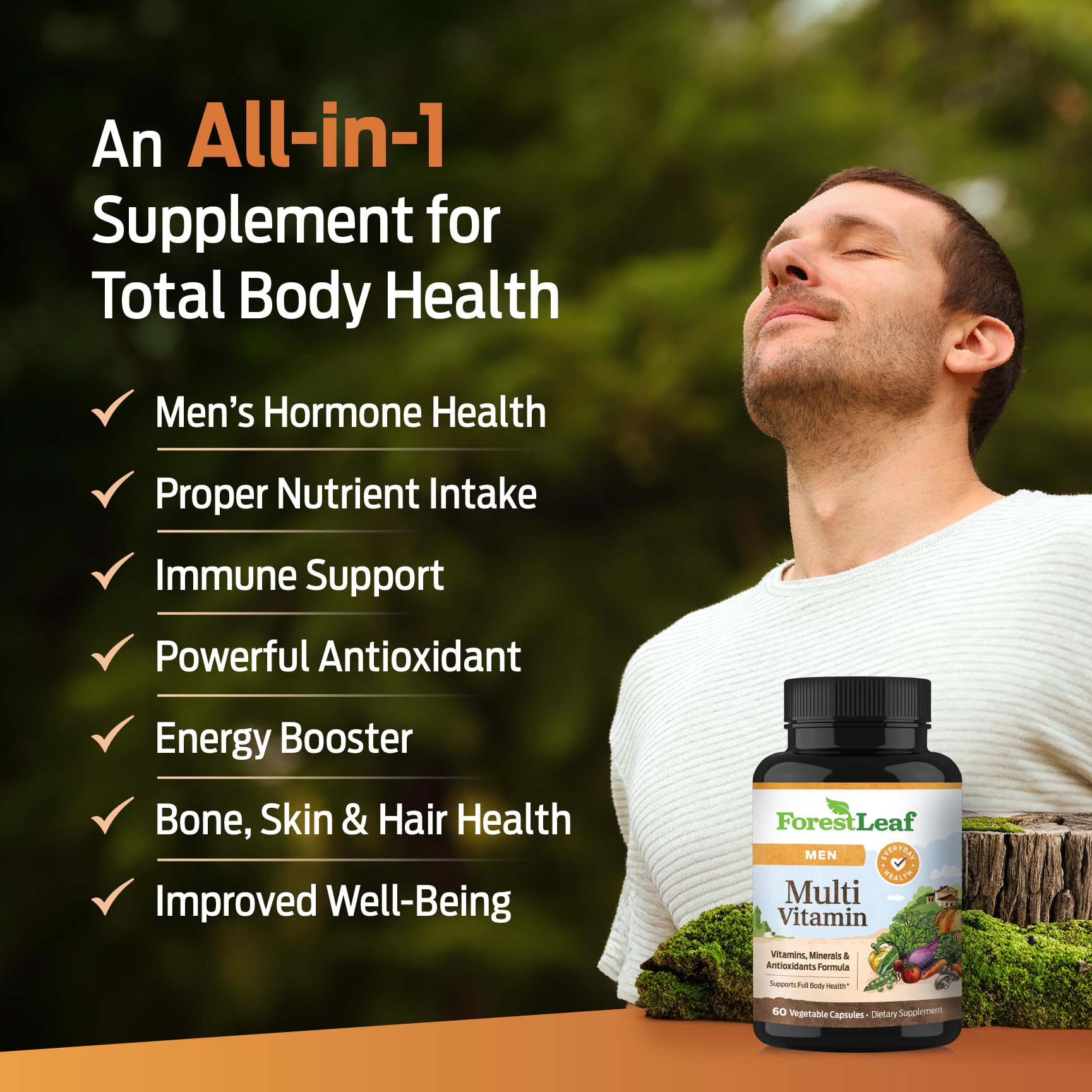 ForestLeaf Men's Multivitamin Capsules in a hand