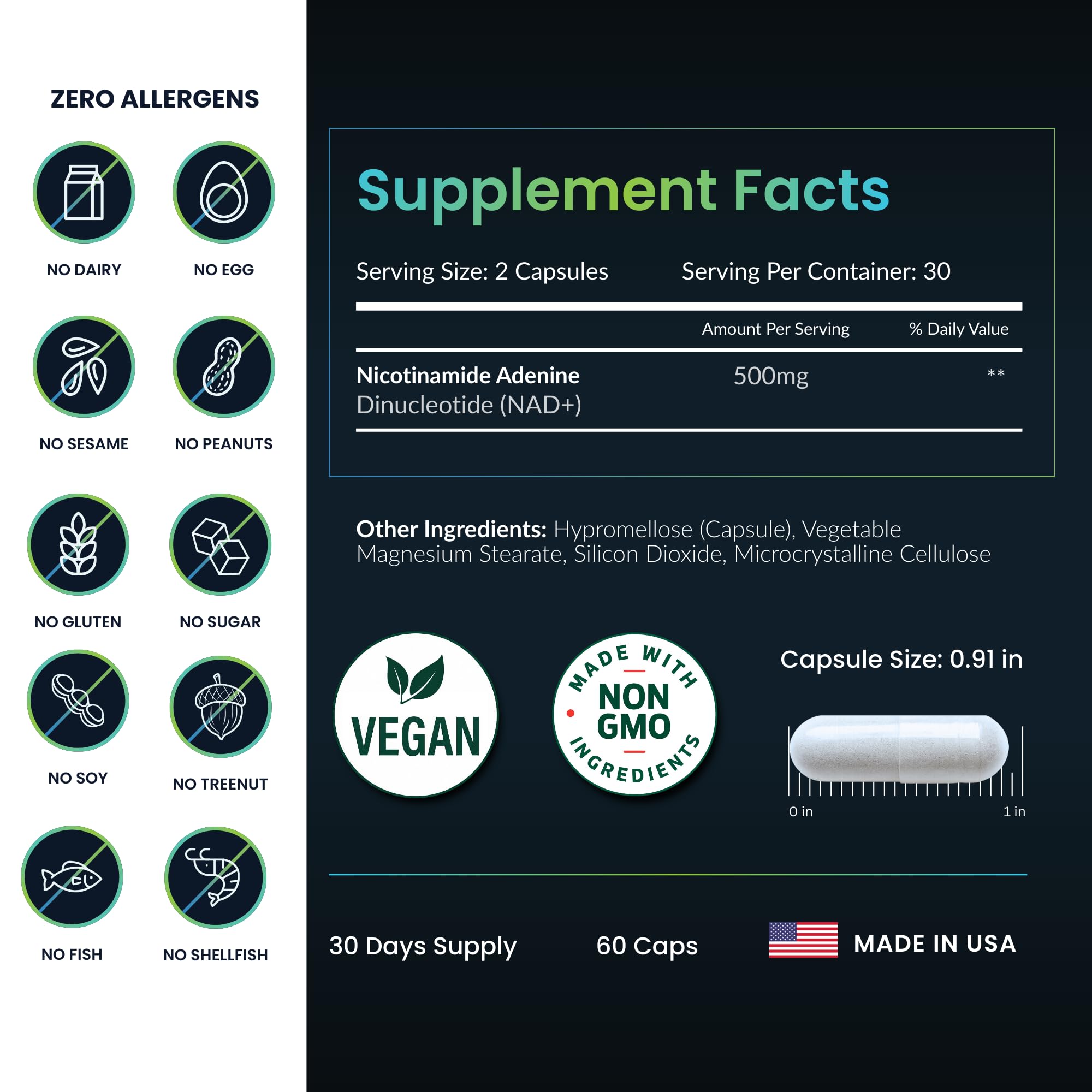 ForestLeaf NAD+ Supplement 500mg ingredients list