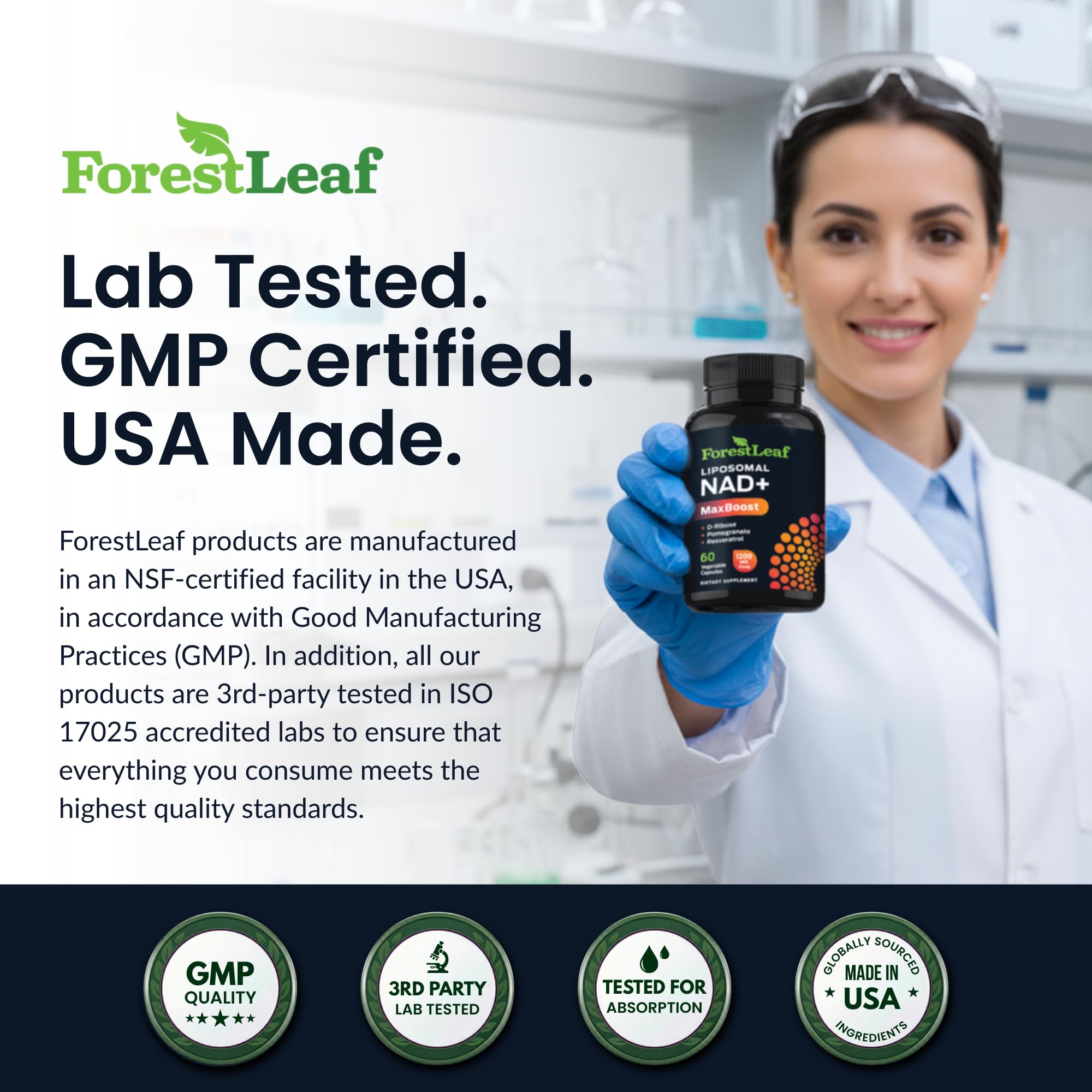 ForestLeaf NAD+ Supplement 500mg ingredients list