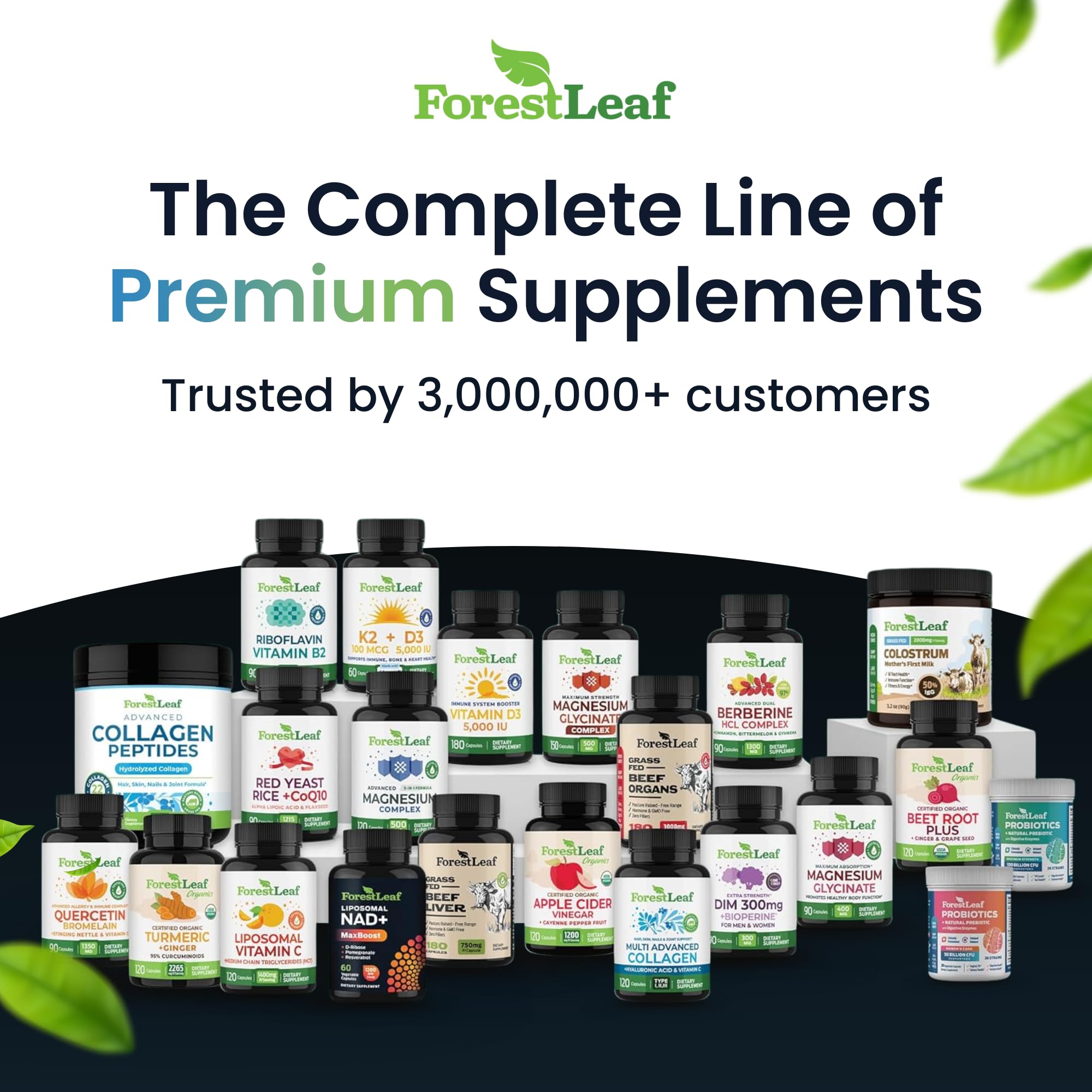 ForestLeaf NAD+ Supplement 500mg on a wooden table