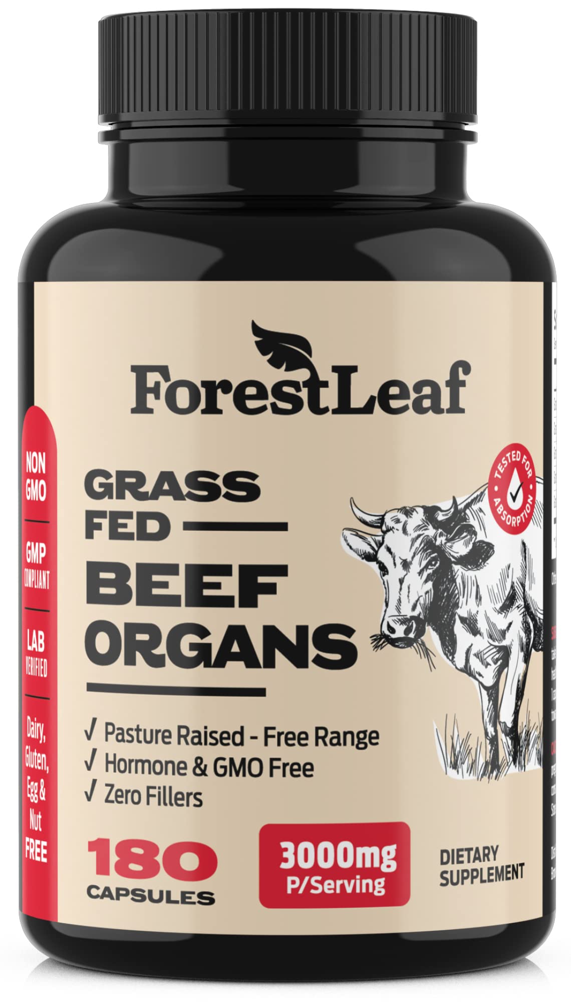 ForestLeaf Organ Meat Supplement 600mg capsules front view