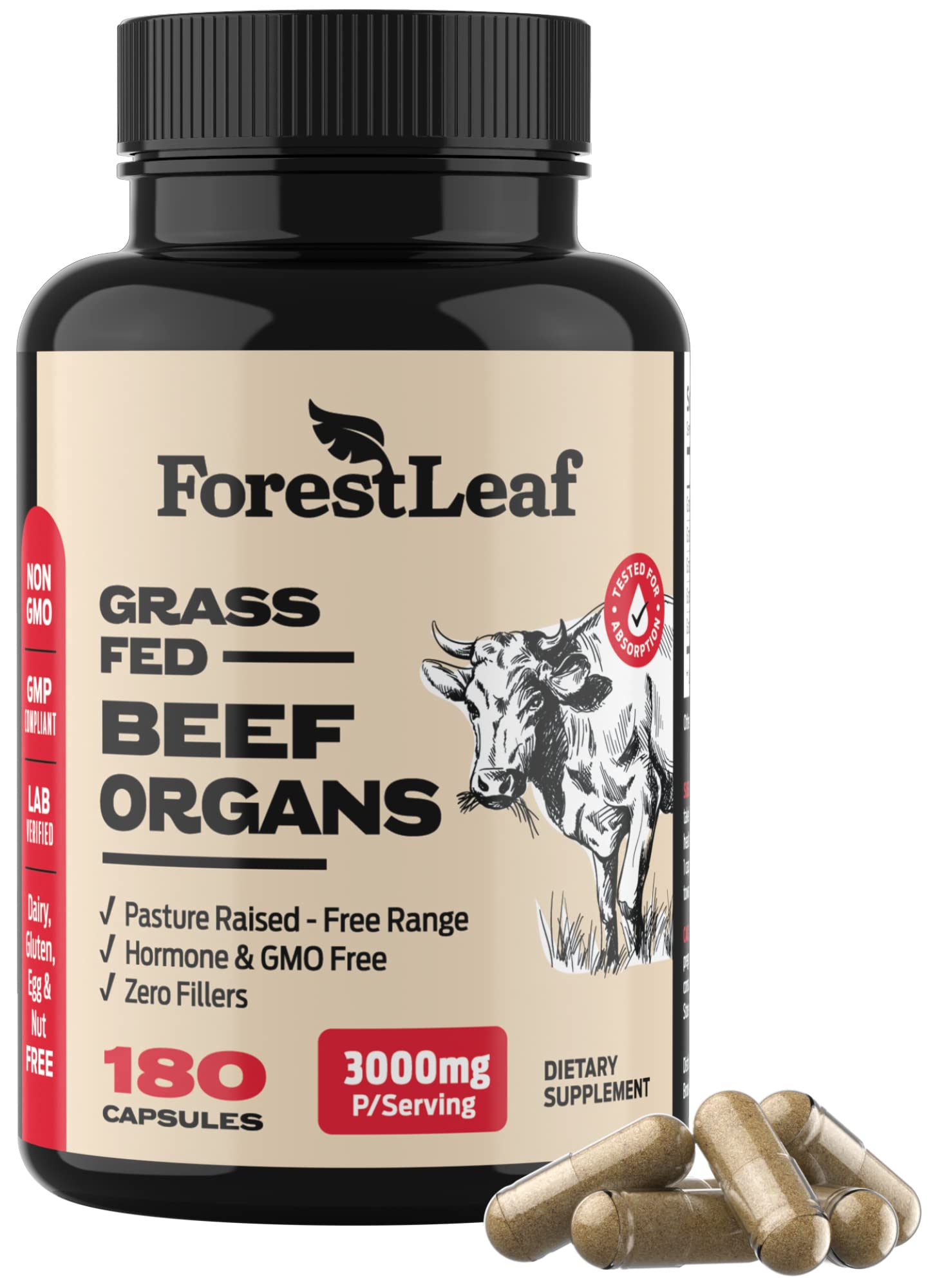 ForestLeaf Organ Meat Supplement capsules in hand