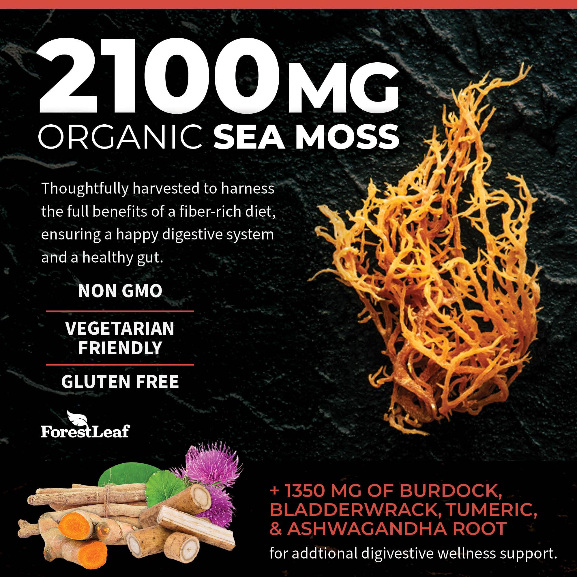 ForestLeaf Organic Sea Moss Capsules 750mg on wooden table