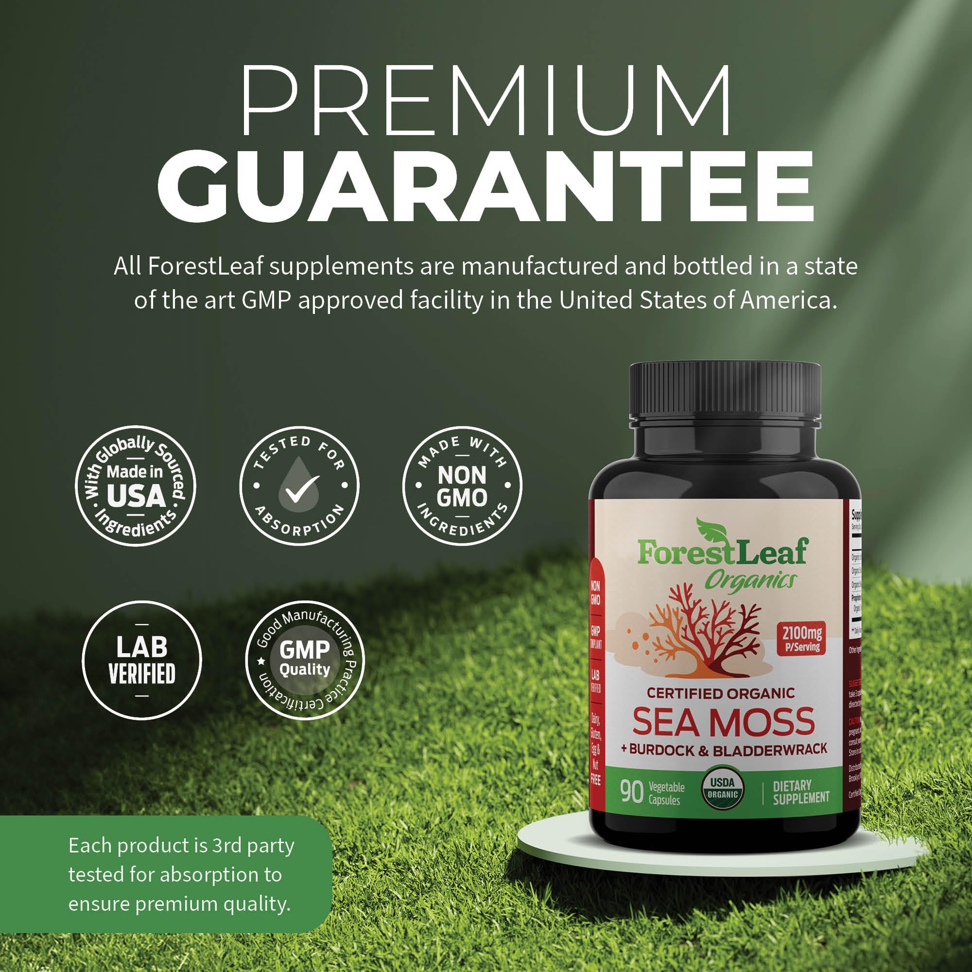 ForestLeaf Organic Sea Moss Capsules 750mg opened bottle