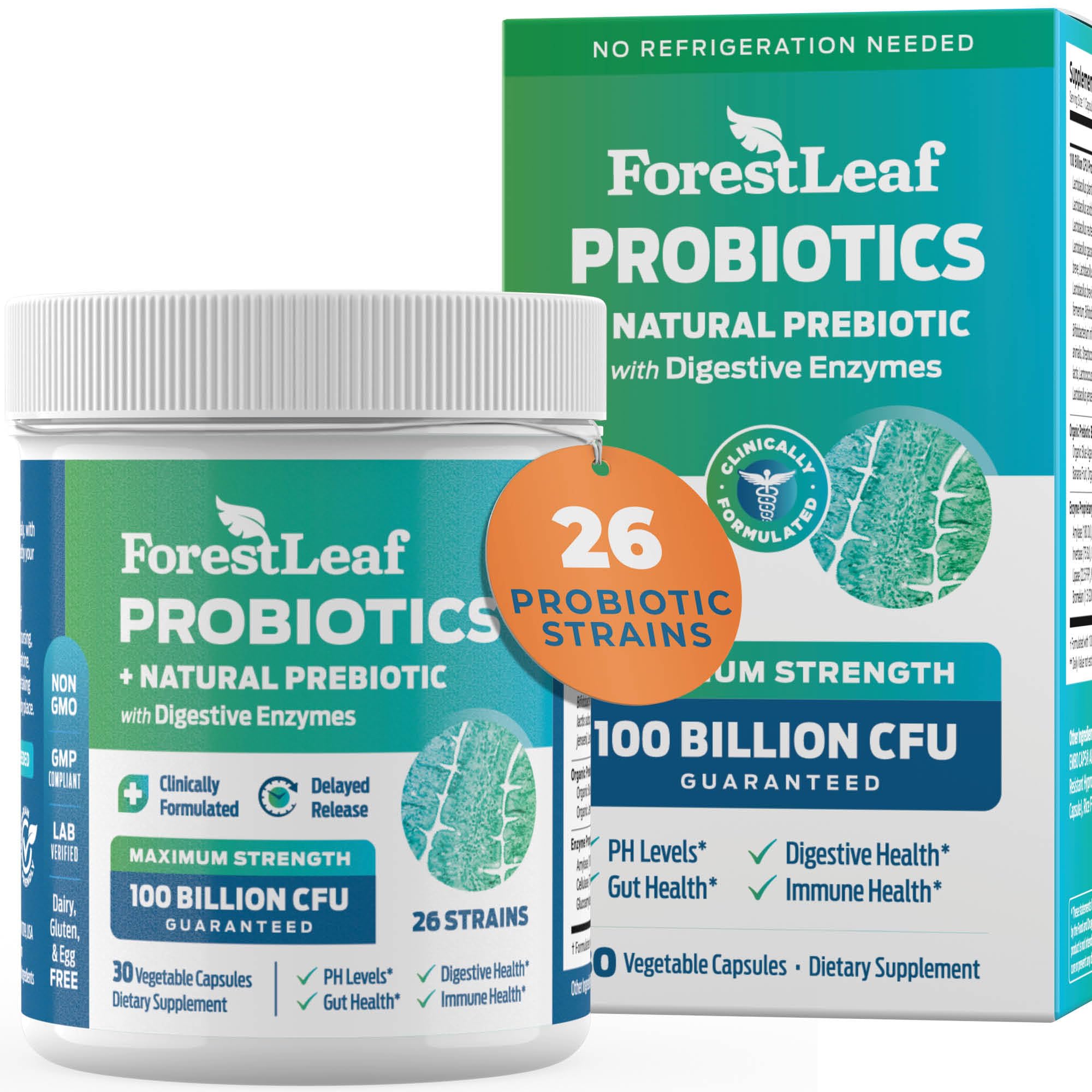 ForestLeaf Probiotics & Prebiotics 100 Billion CFU front view