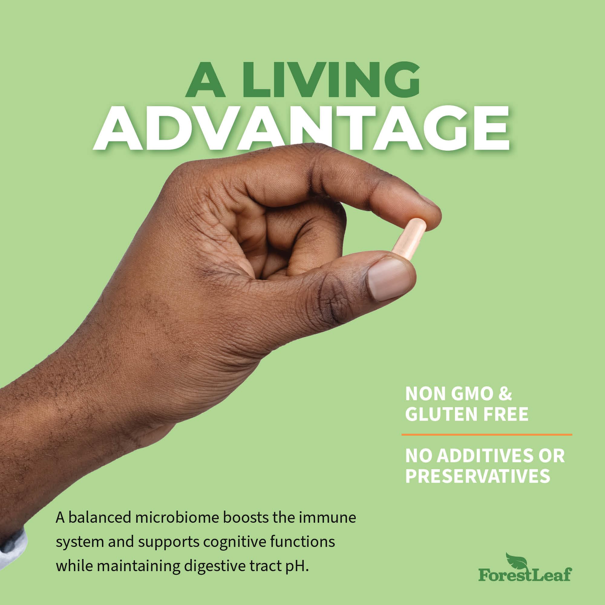 ForestLeaf Probiotics & Prebiotics 100 Billion CFU on a wooden table