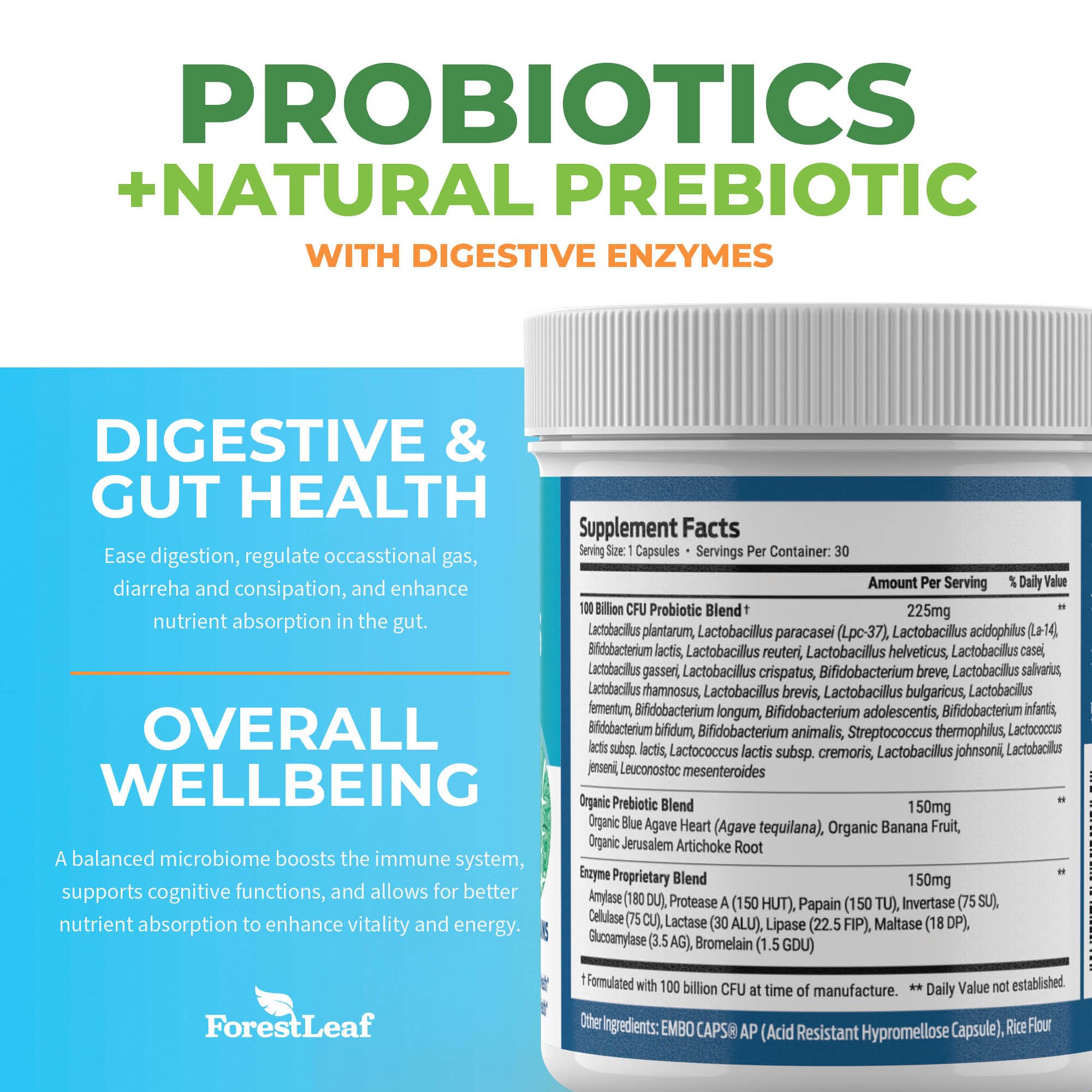 ForestLeaf Probiotics & Prebiotics 100 Billion CFU packaging