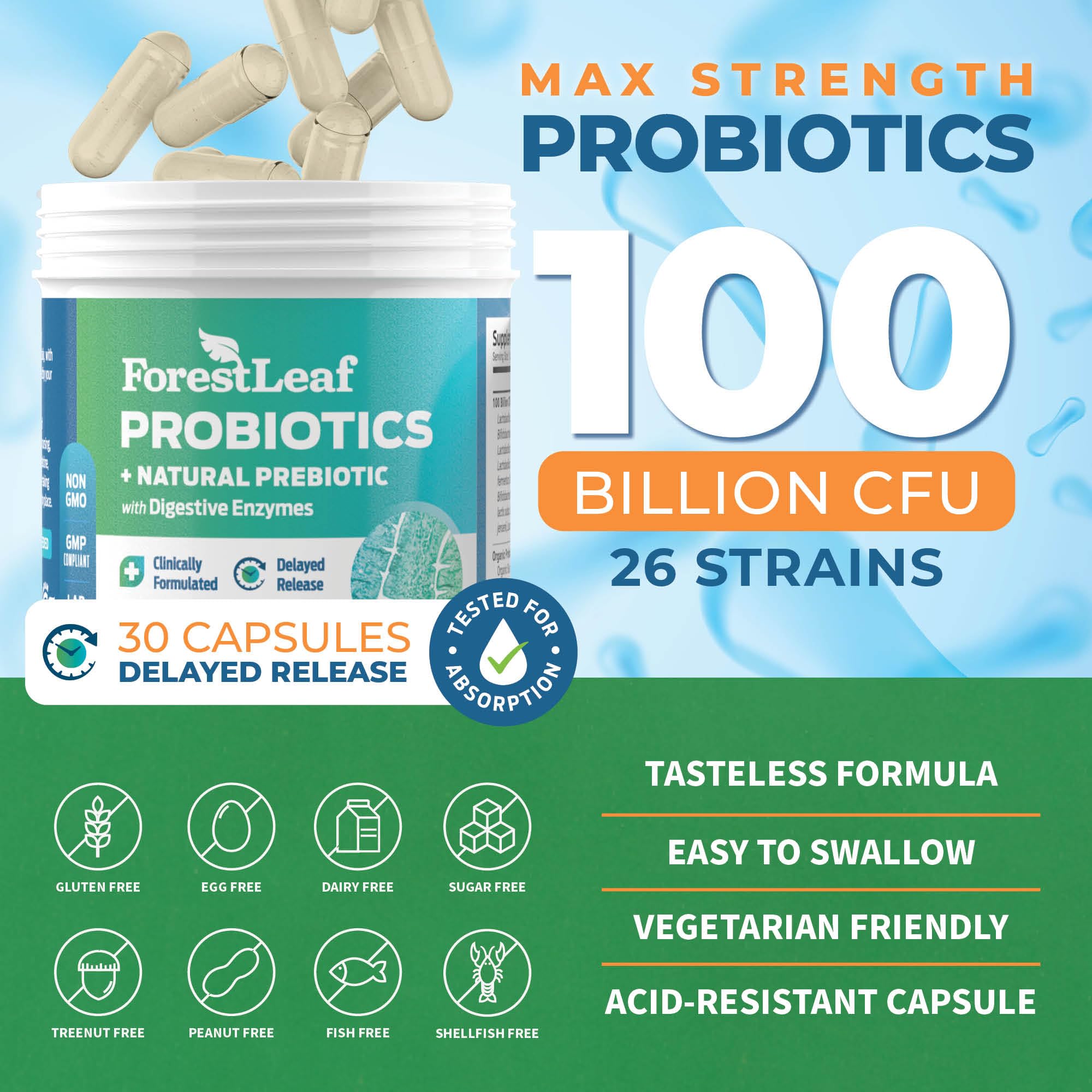 ForestLeaf Probiotics & Prebiotics 100 Billion CFU side view