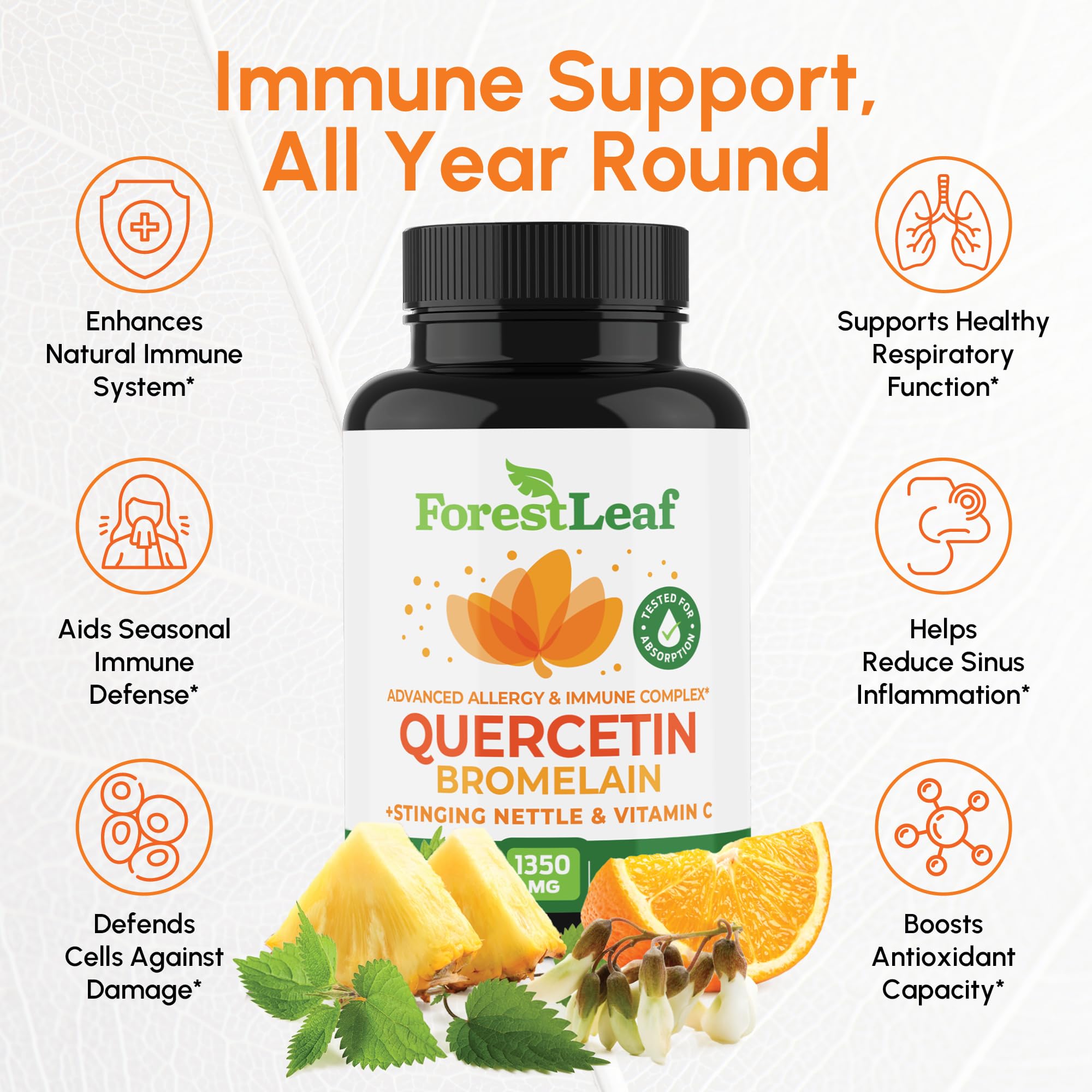 ForestLeaf Quercetin 500mg Supplement bottle side view