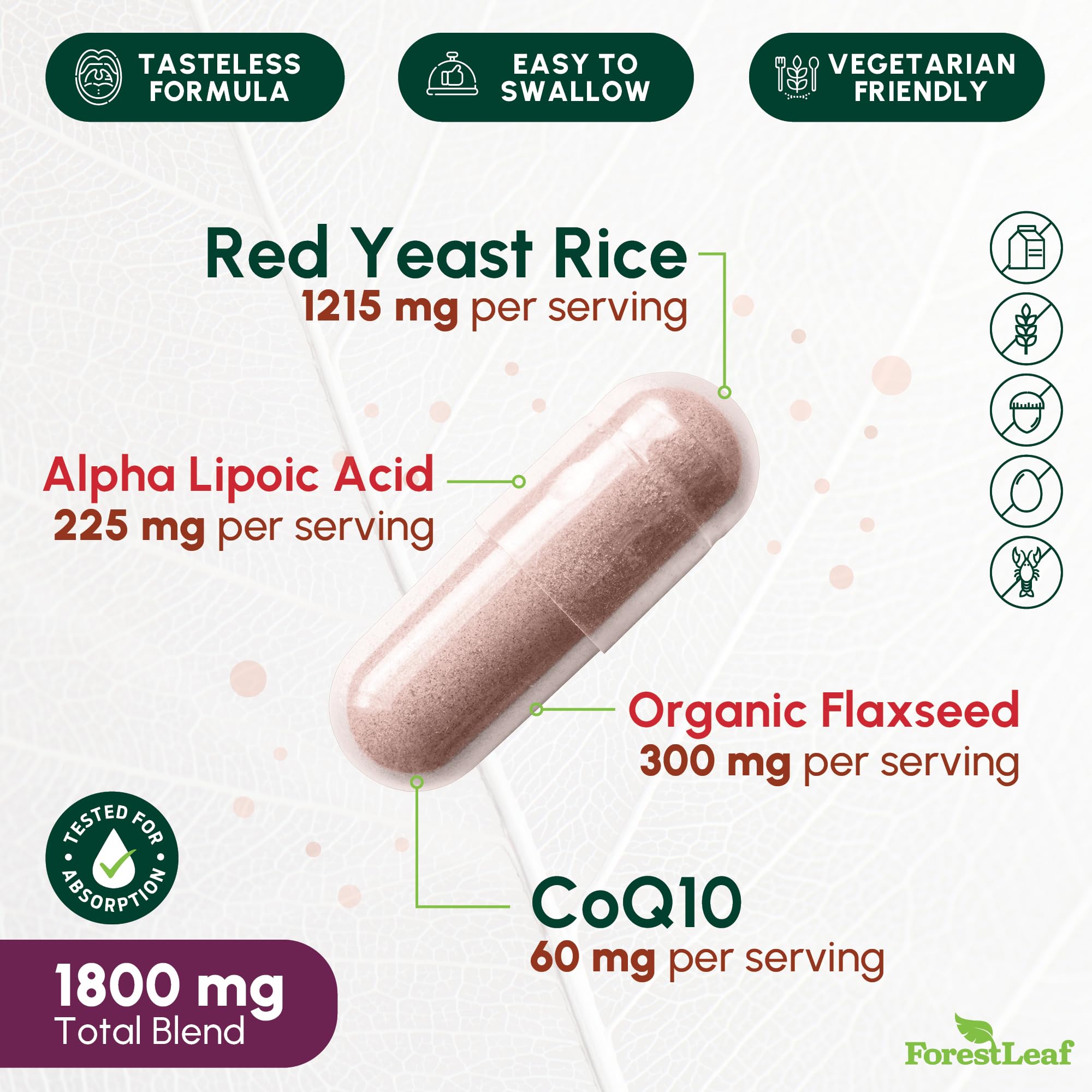 ForestLeaf Red Yeast Rice capsules bottle side view