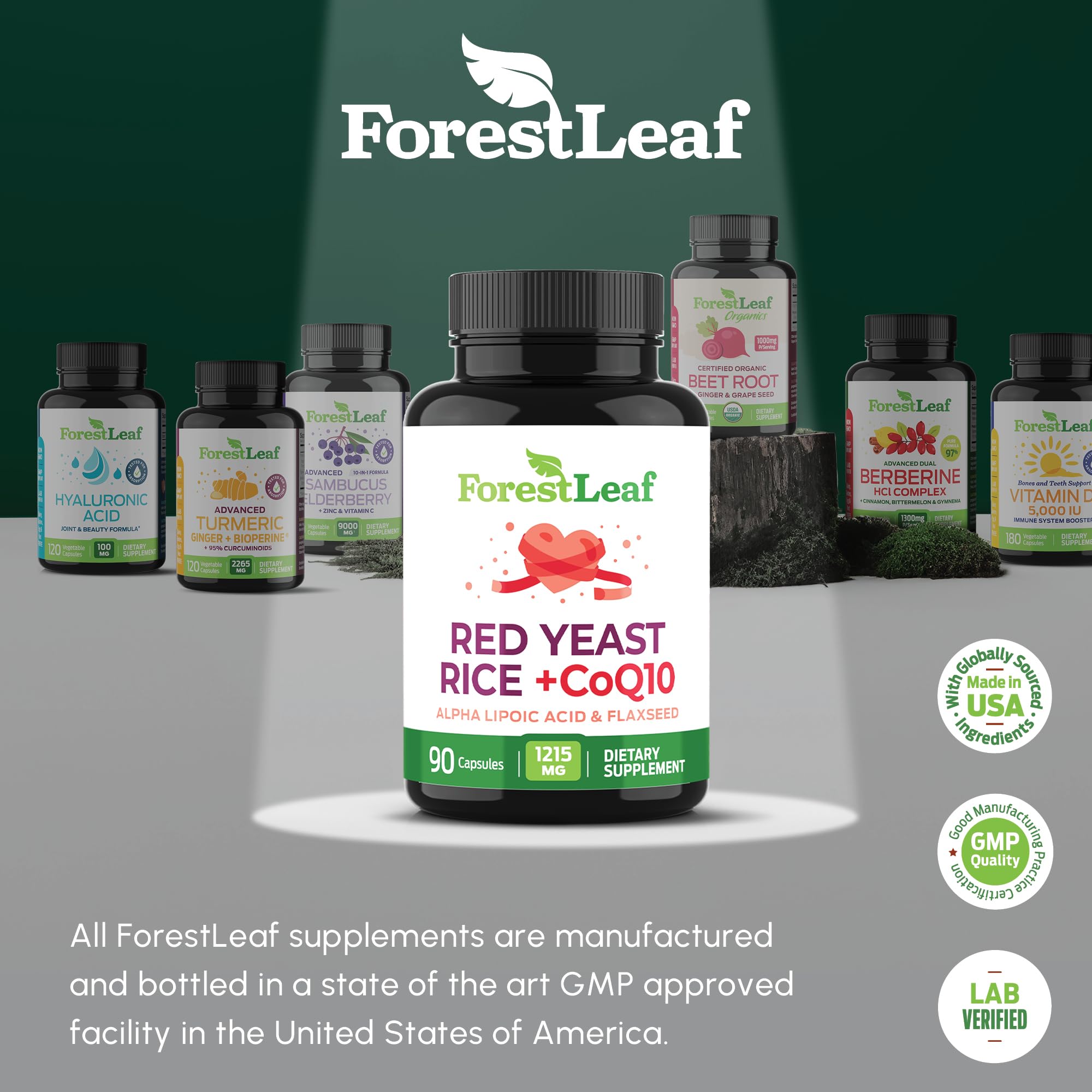 ForestLeaf Red Yeast Rice capsules with a glass of water