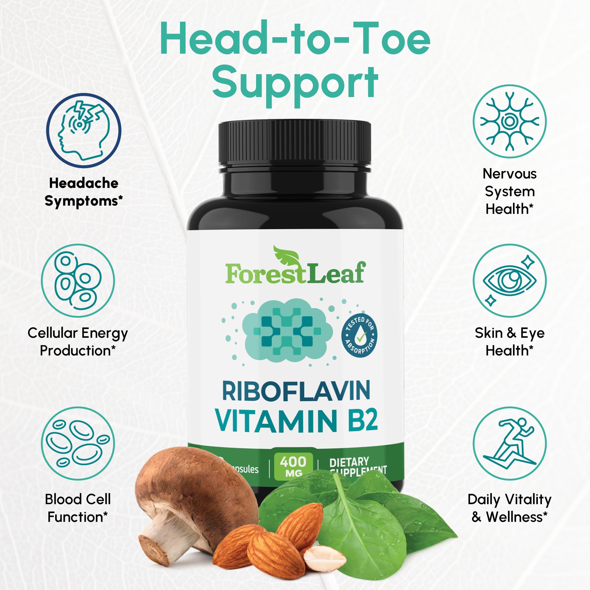 ForestLeaf Vitamin B2 Riboflavin 400mg capsules side view