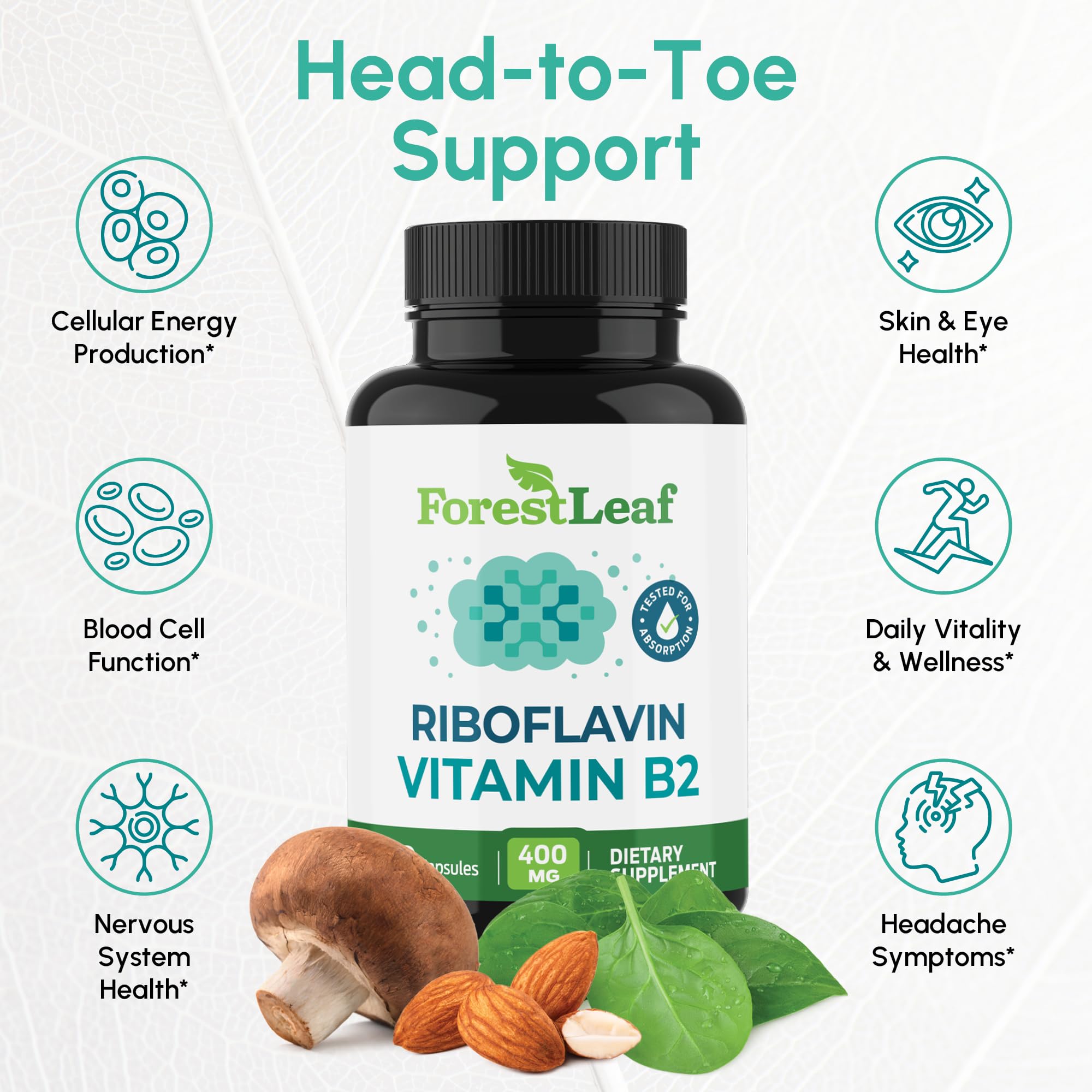 ForestLeaf Vitamin B2 Riboflavin 400mg Supplement side view