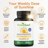 ForestLeaf Vitamin D3 50,000 IU capsules bottle with label