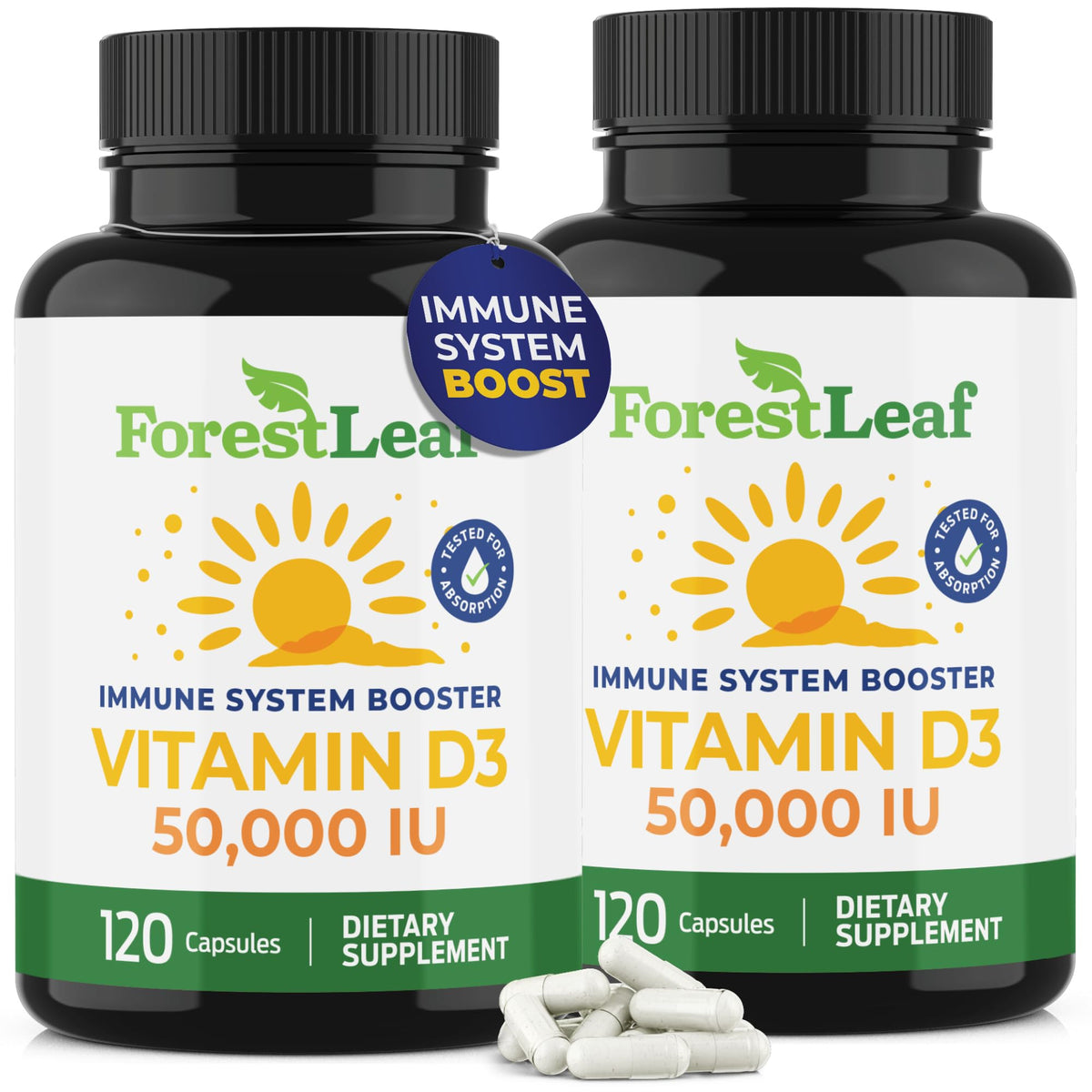 ForestLeaf Vitamin D3 50,000 IU capsules front view