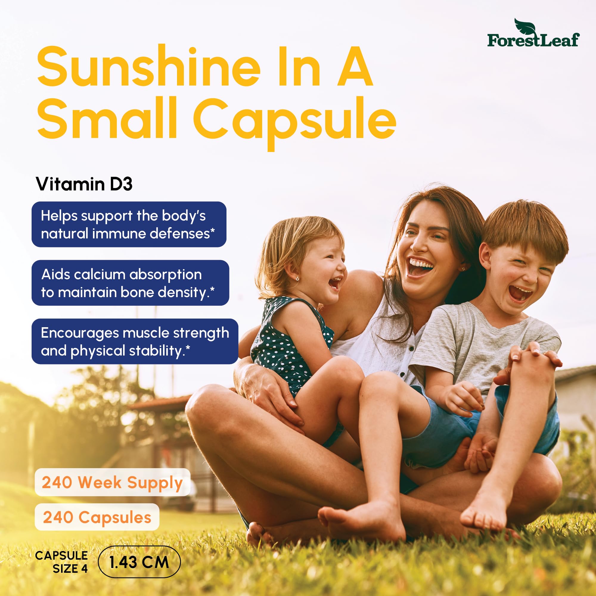 ForestLeaf Vitamin D3 50,000 IU capsules side view