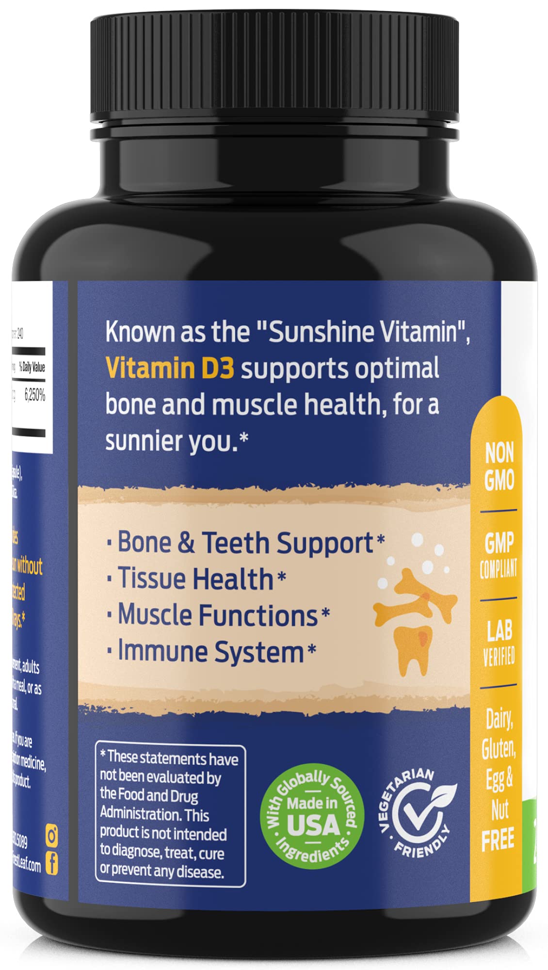 ForestLeaf Vitamin D3 50000 IU product details on a table