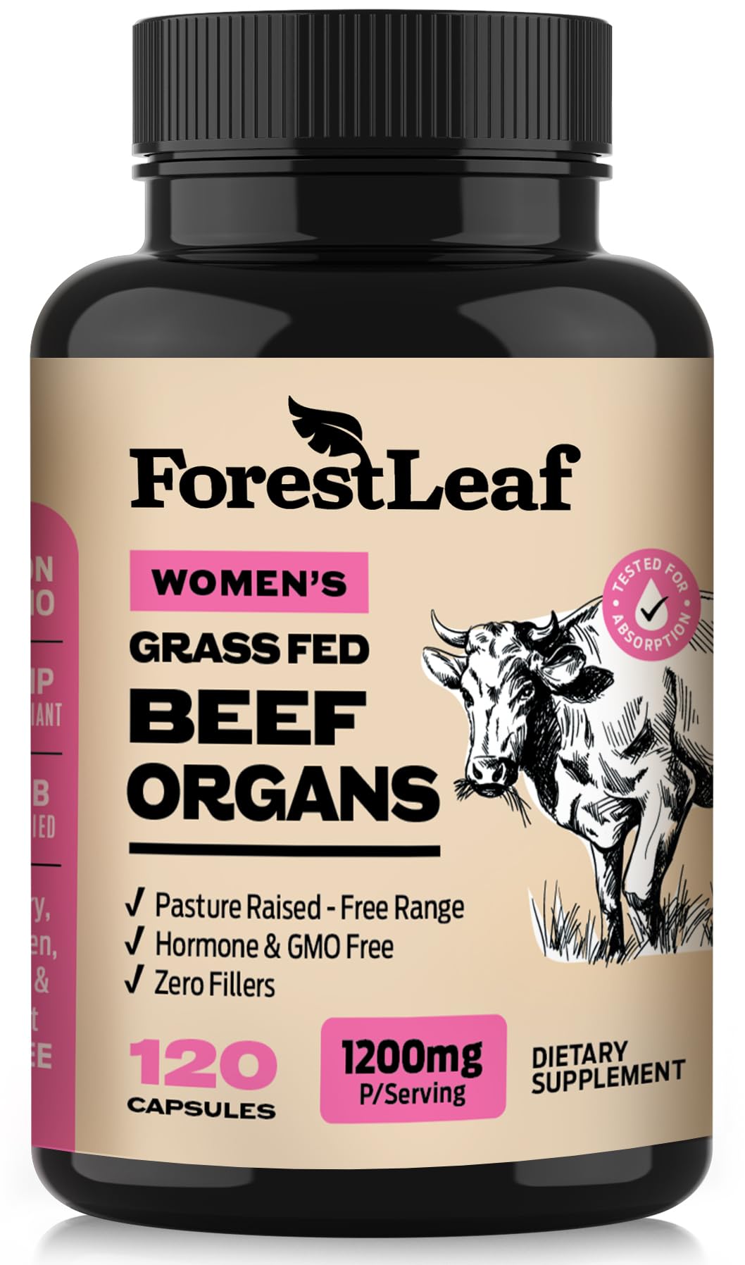 ForestLeaf Women's Beef Organ Complex 1200mg capsules front view