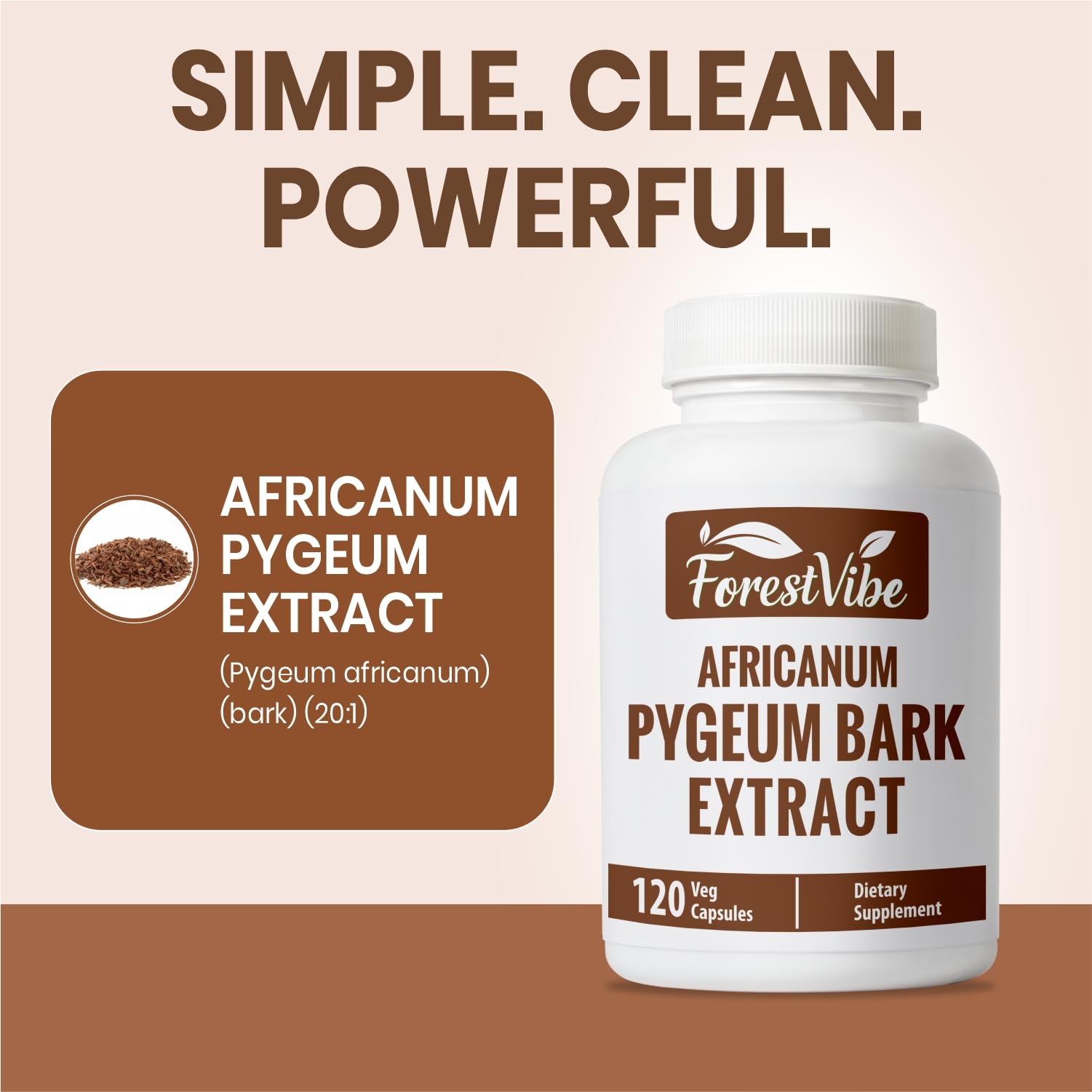 ForestVibe Pygeum Bark Extract 500mg bottle side view