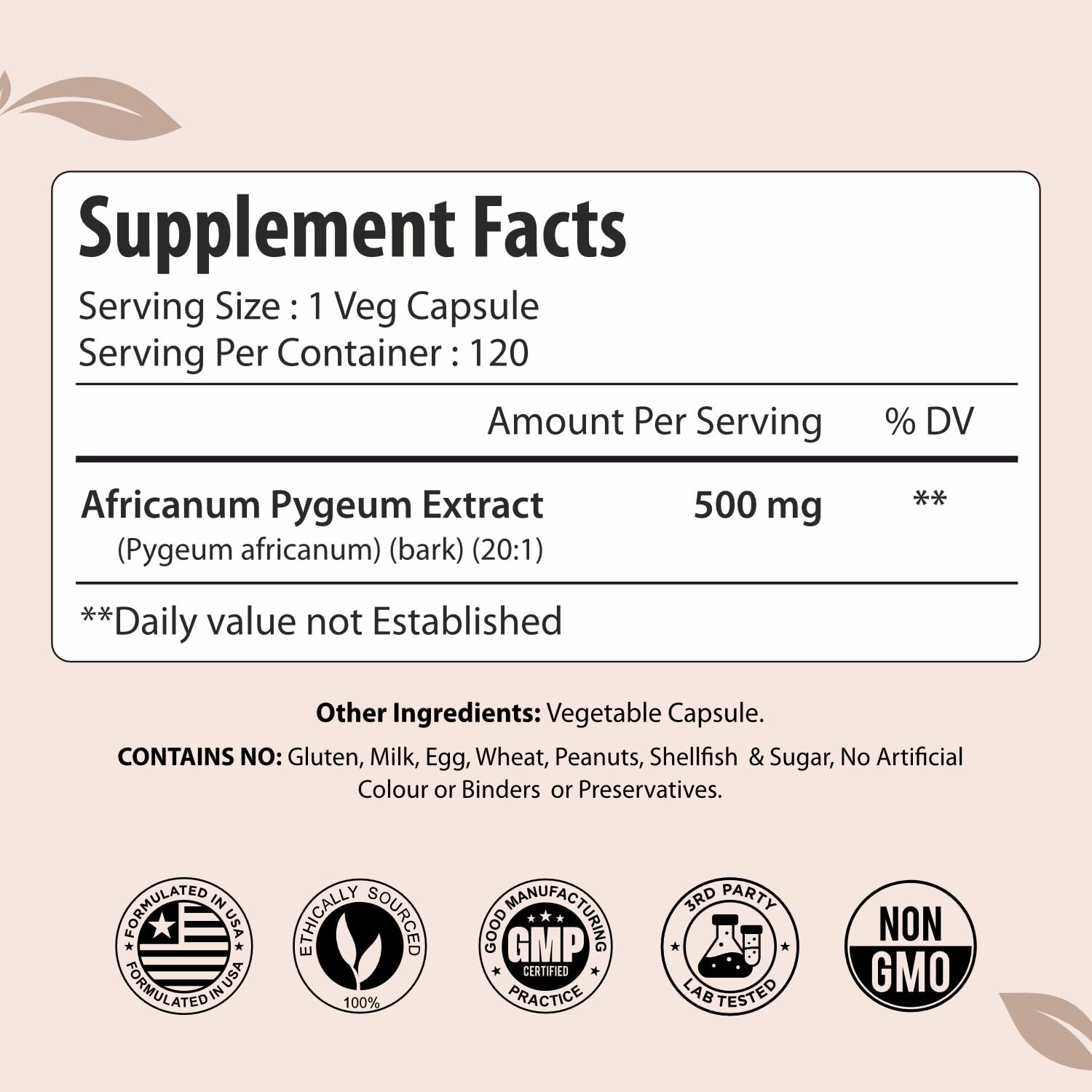 ForestVibe Pygeum Bark Extract 500mg capsule close-up