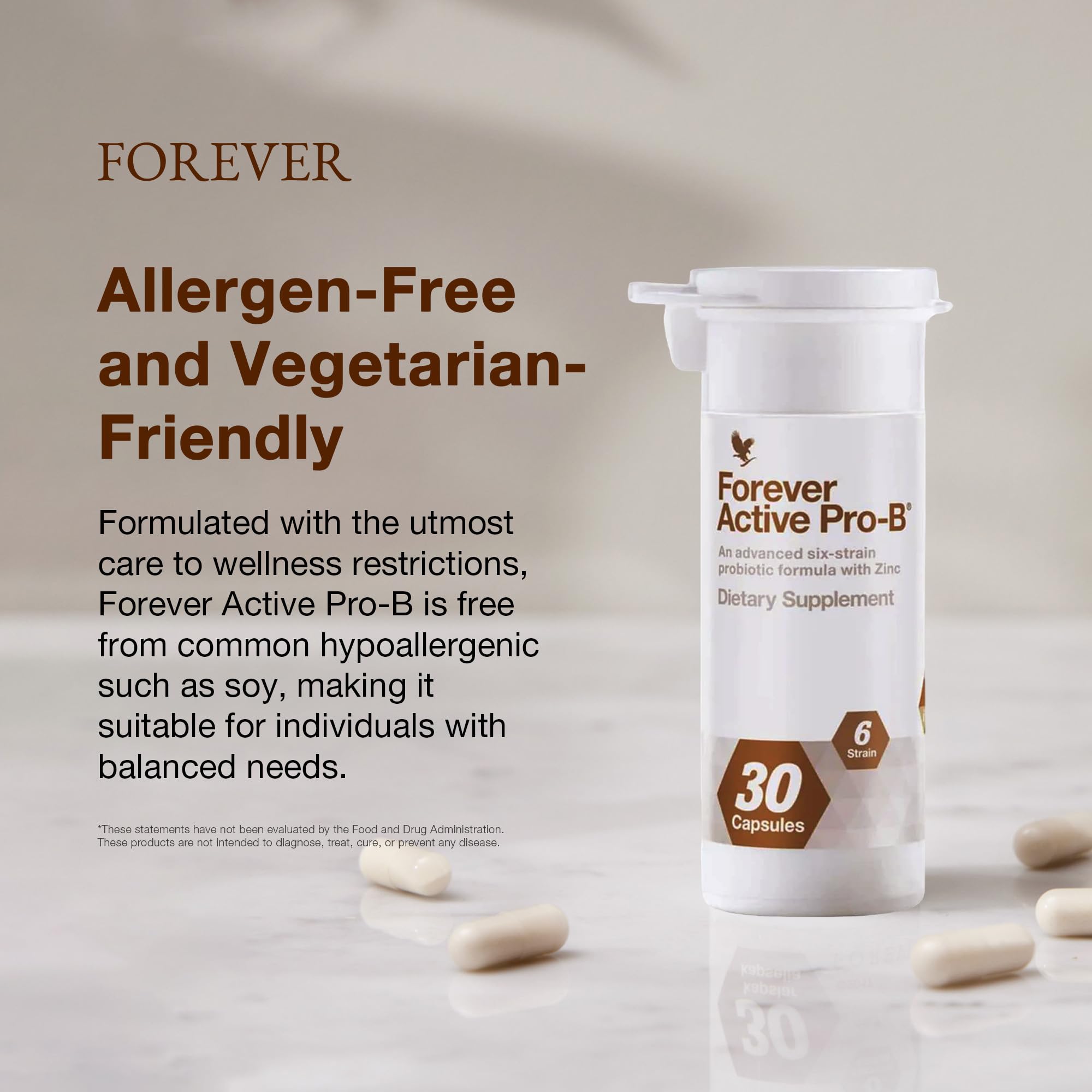 Forever Active Pro-B Probiotic Capsules with dosage information