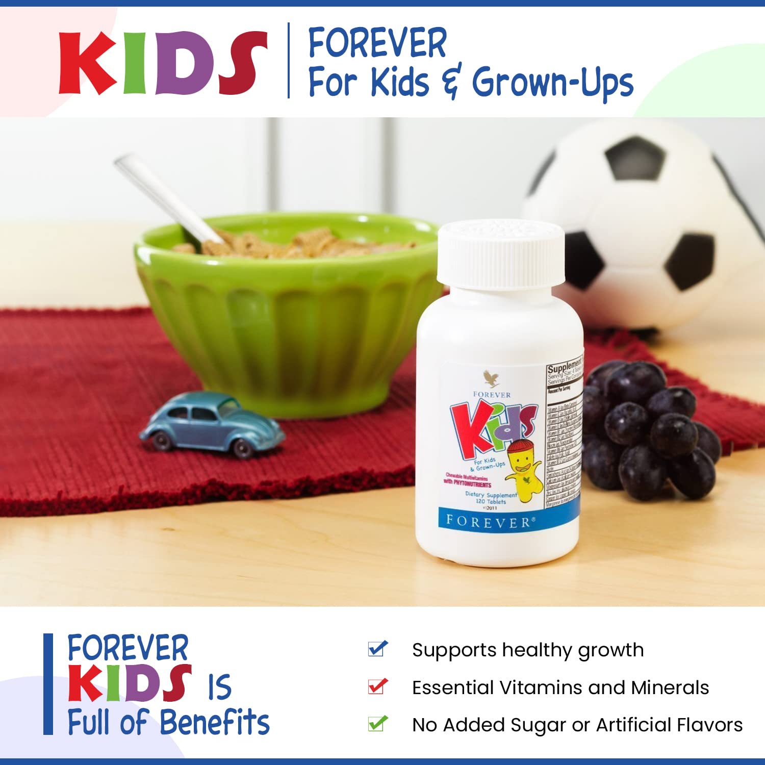 Forever Living Grape Chewable Multivitamins in a child's hand