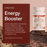 Forever Living Products Bee Pollen and Honey Tablets on a wooden surface