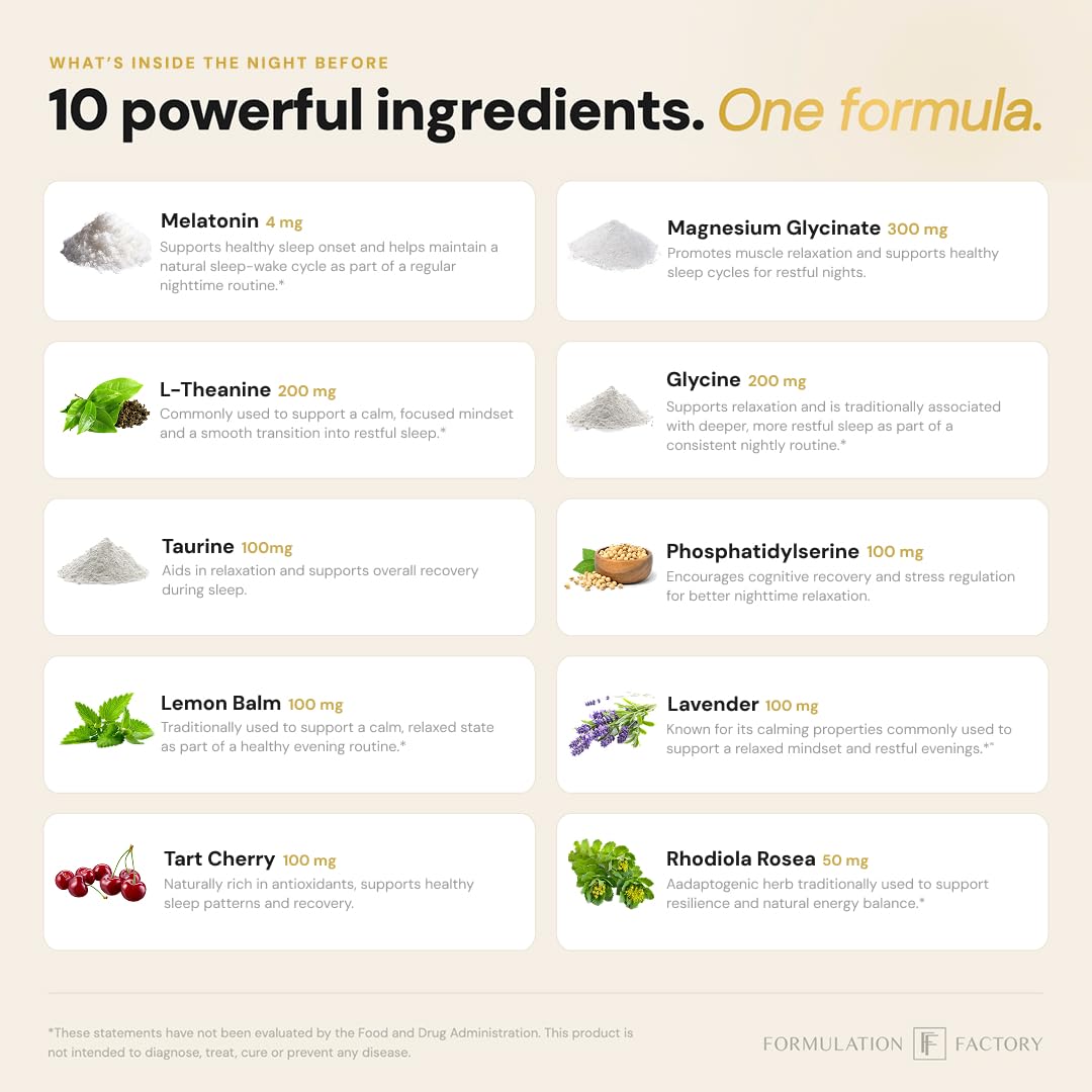 Formulation Factory Night Before Sleep Supplement bottle side view