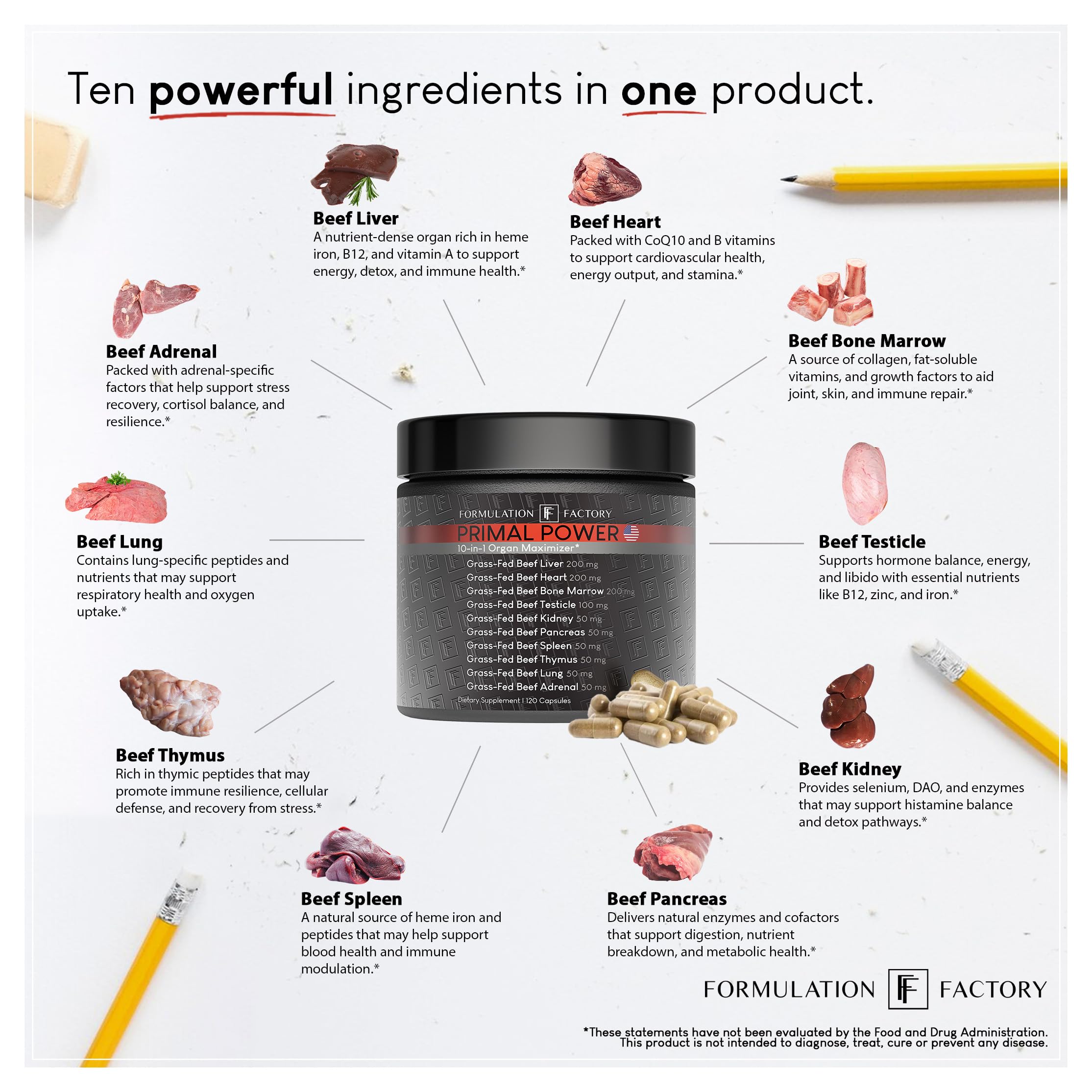 Formulation Factory Primal Power 10-in-1 Beef Organ Complex side view