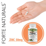 FORTE NATURALS Zinc 50mg Tablets with a glass of water