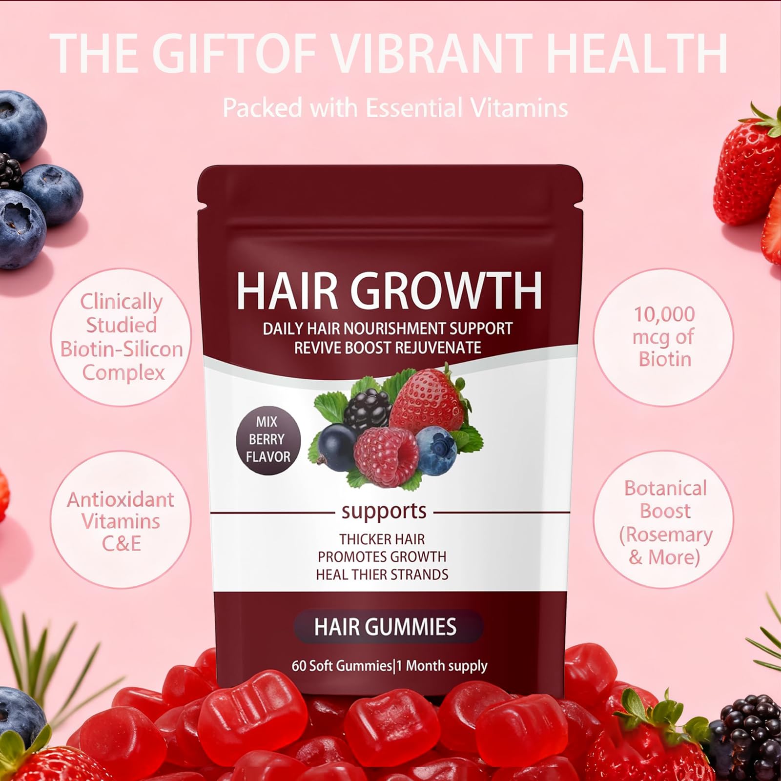 FORTIRISE Daily Hair Gummies mixed berry flavour close-up
