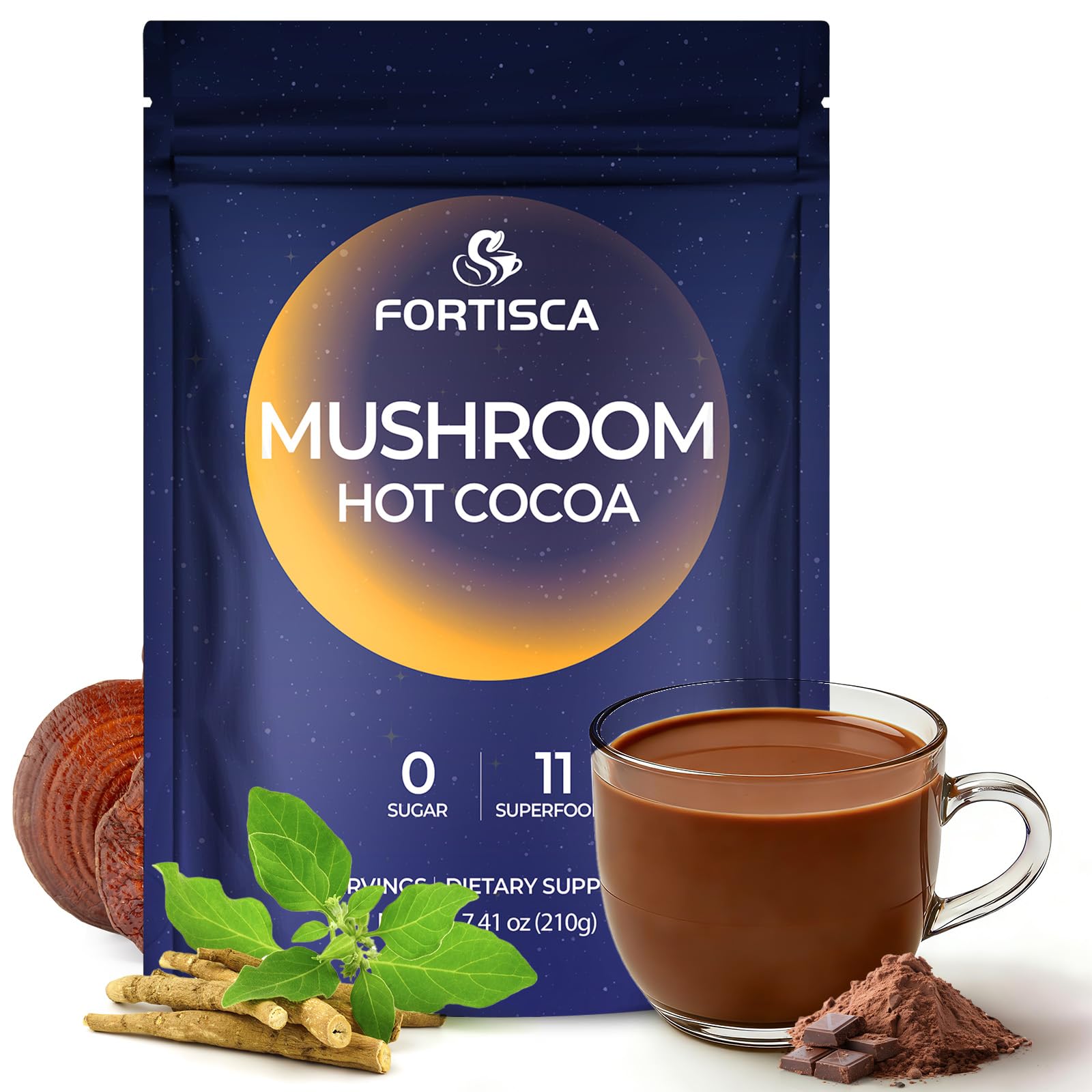 FORTISCA Mushroom Hot Cocoa packaging front view