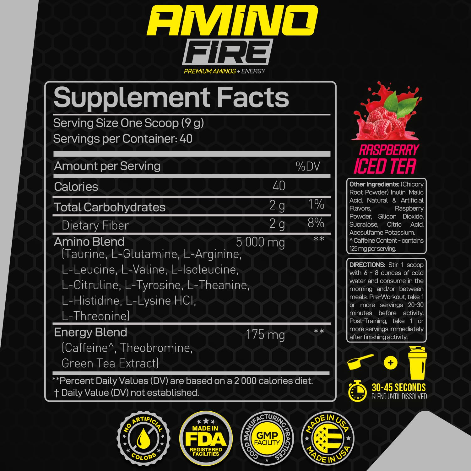 Forzagen Amino Fire BCAA Powder Raspberry Ice Tea flavour