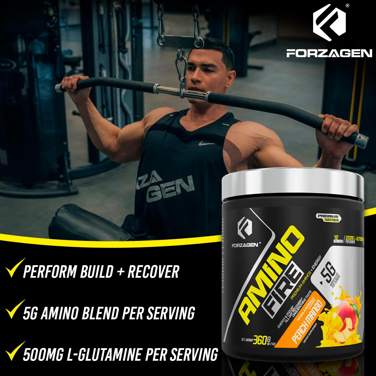 Forzagen Amino Fire BCAA Supplement 360g Peach Mango ingredients list