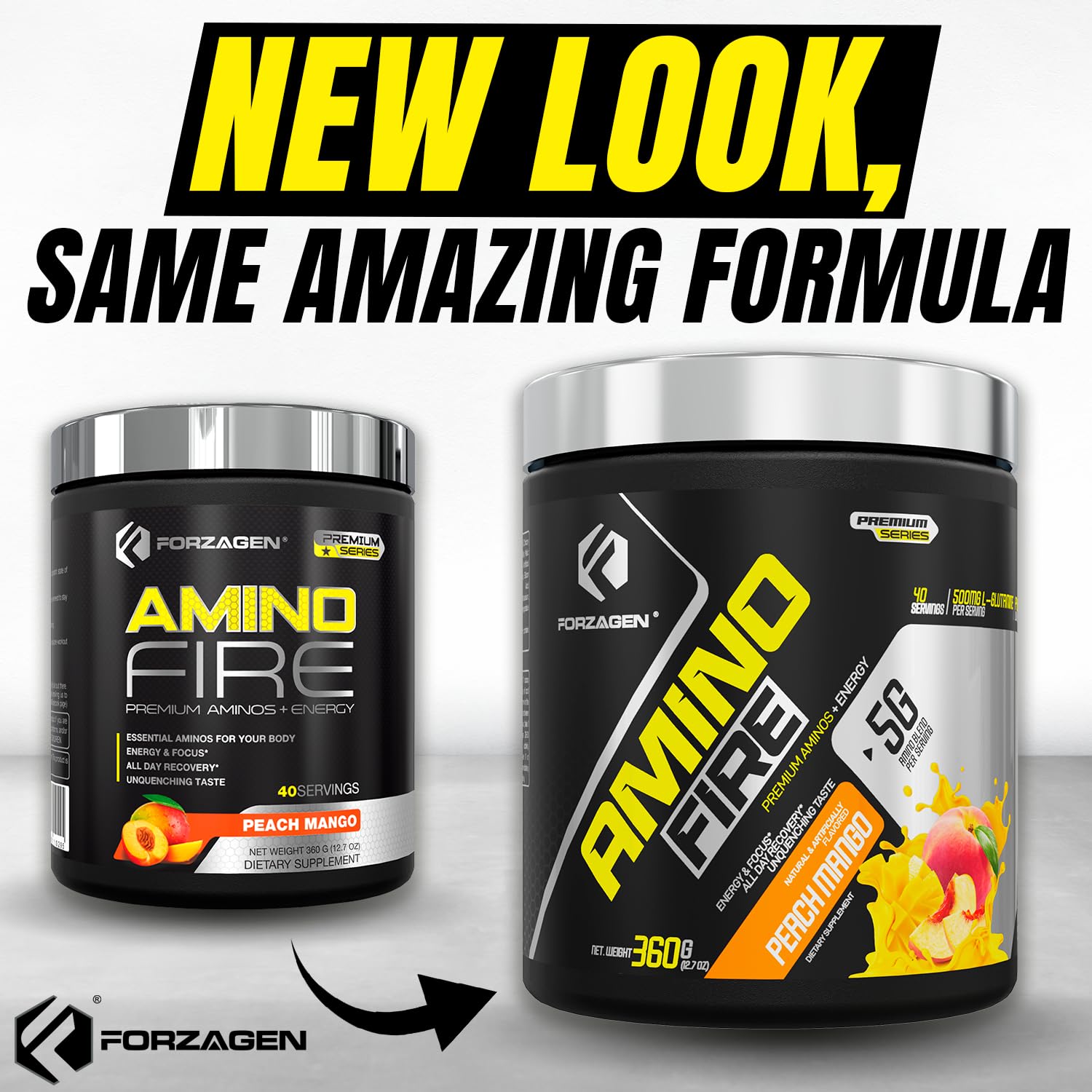 Forzagen Amino Fire BCAA Supplement 360g Peach Mango powder scoop