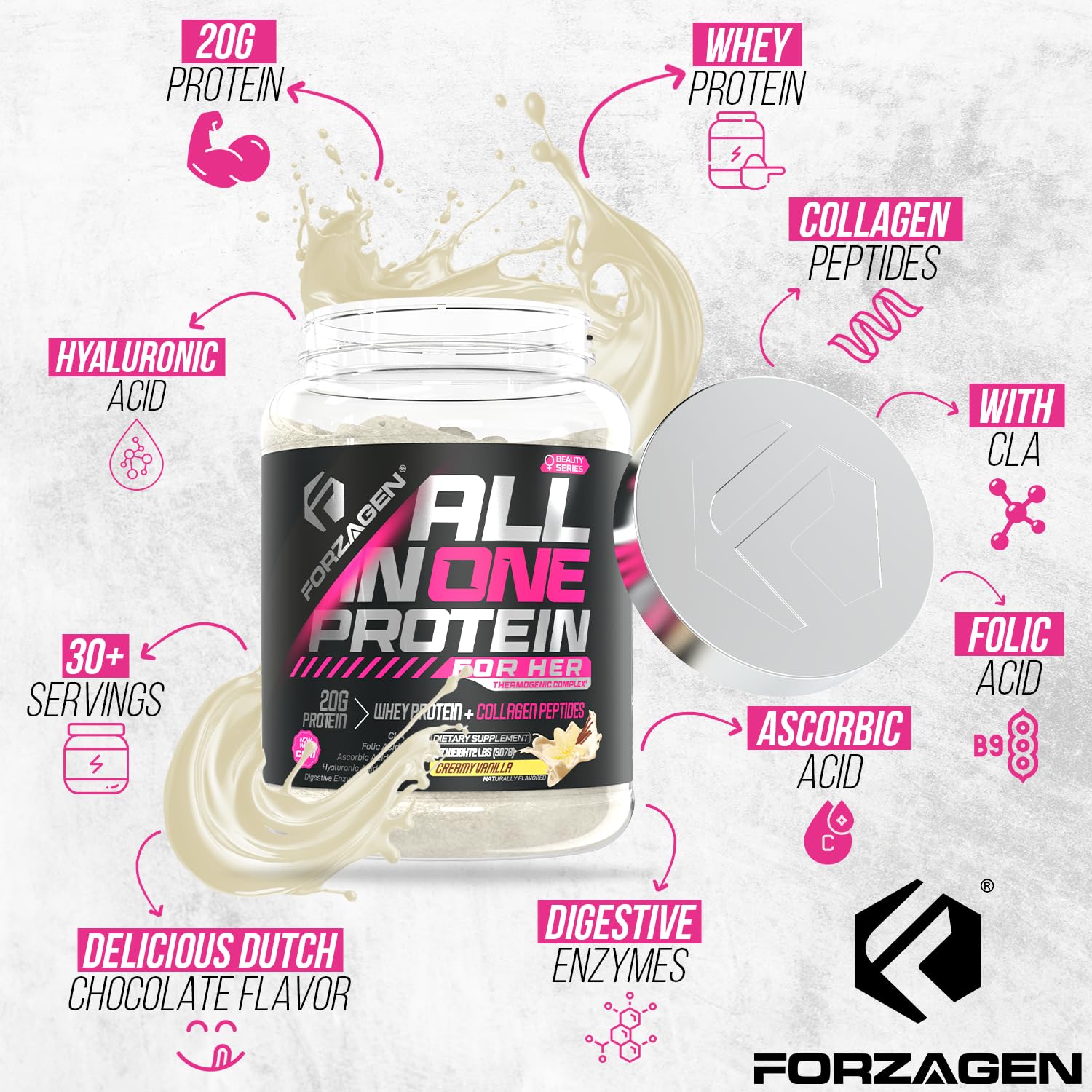 Forzagen Collagen Protein Powder for Women 907g Creamy Vanilla mixed drink