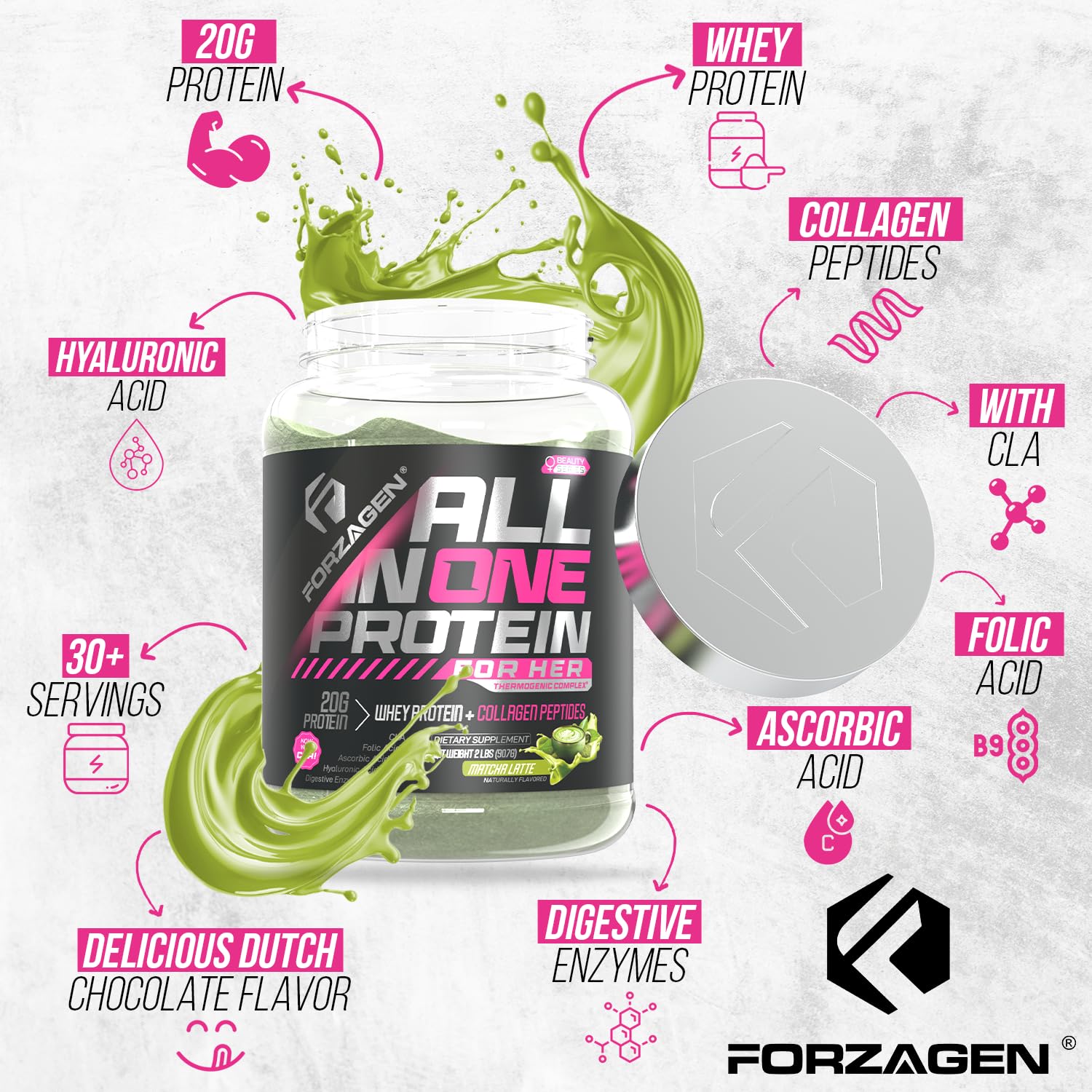 Forzagen Whey Protein and Collagen Powder 907g serving scoop