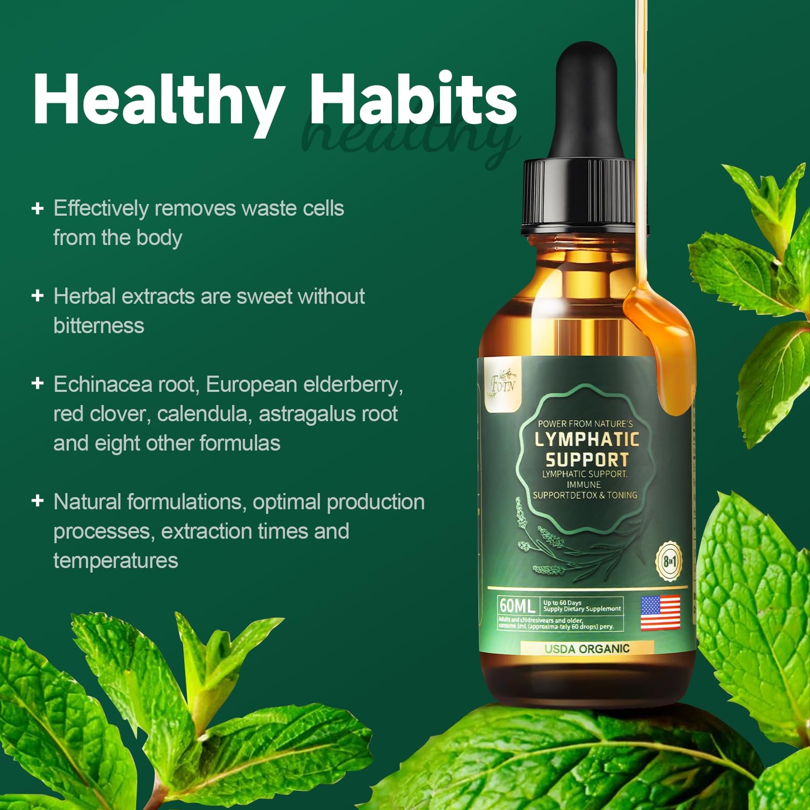 FOTN Organic Echinacea Lymphatic Drainage Supplement bottle with label