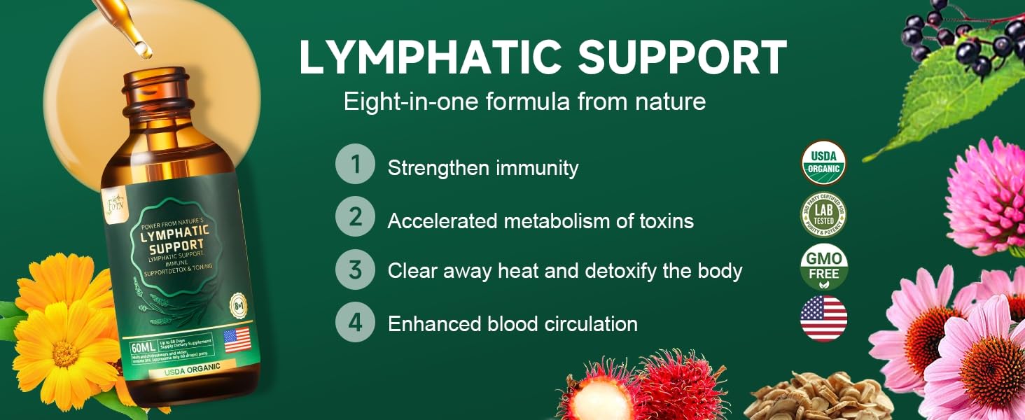 FOTN Organic Echinacea Lymphatic Drainage Supplement drops on a spoon