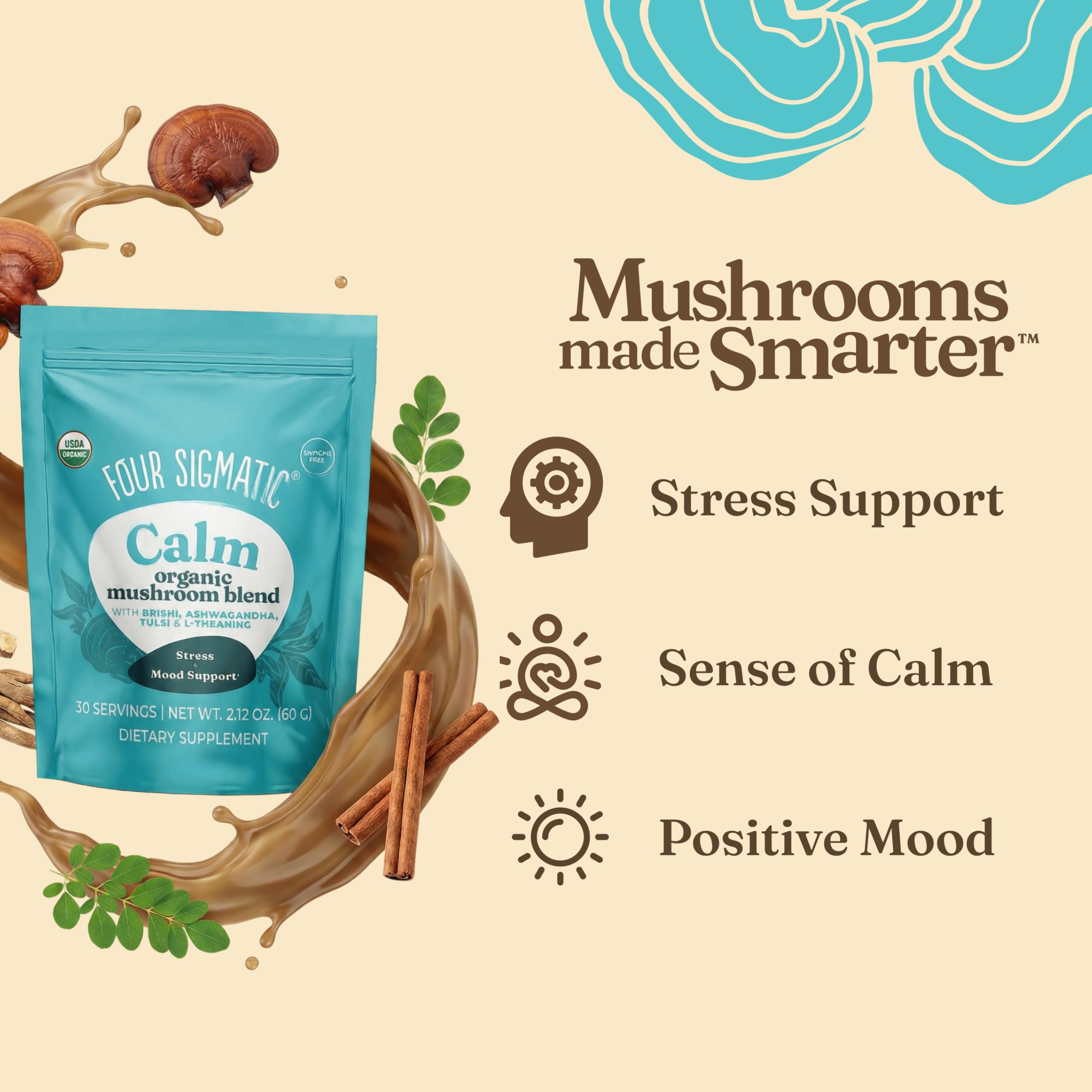 Four Sigmatic Adaptogen Blend 70g back view showing ingredients
