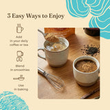 Four Sigmatic Adaptogen Blend 70g with a spoon and herbs around