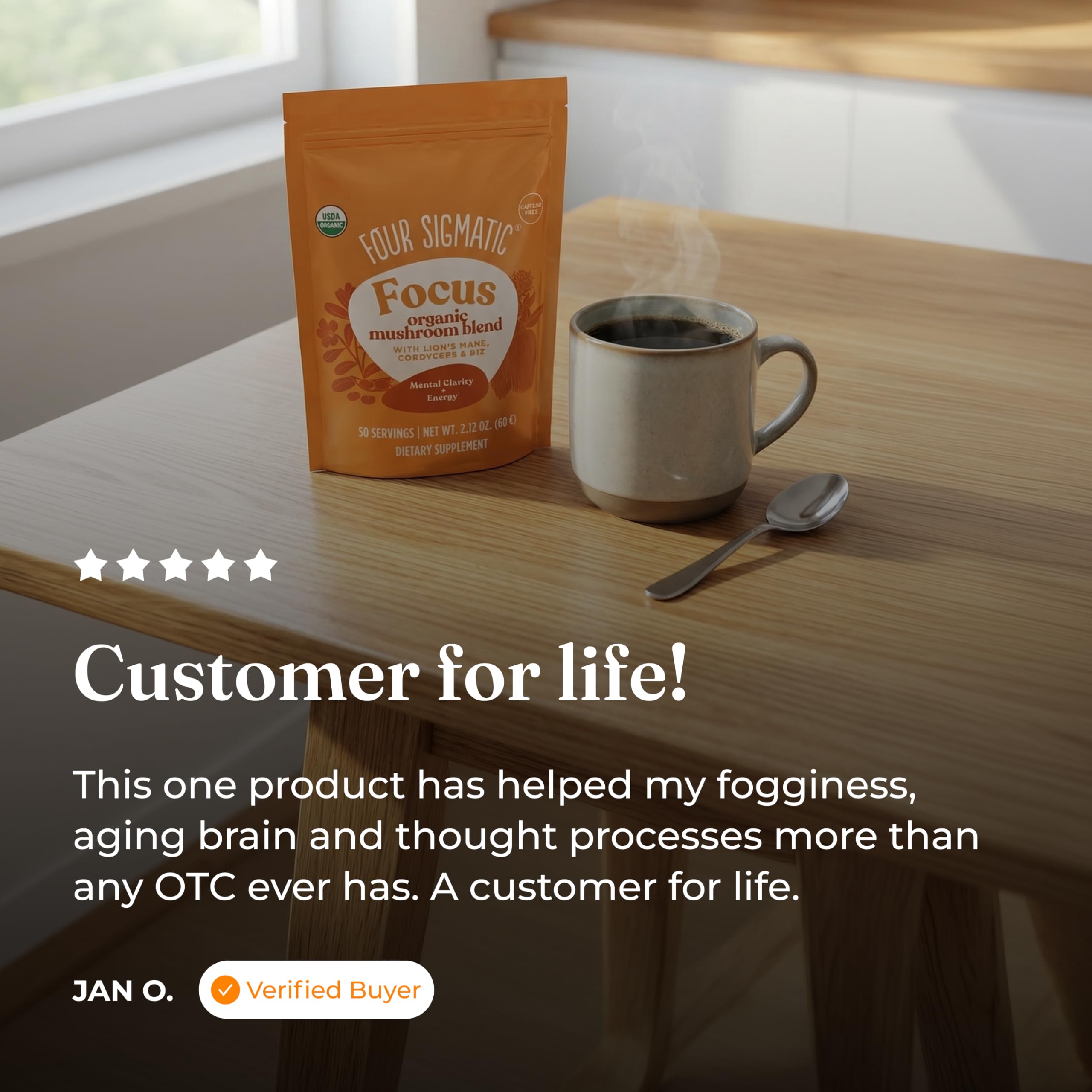 Four Sigmatic Focus Blend Mushroom Powder mixed in smoothie